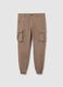 Beige slim fit stretch cotton blend cargo trousers_4