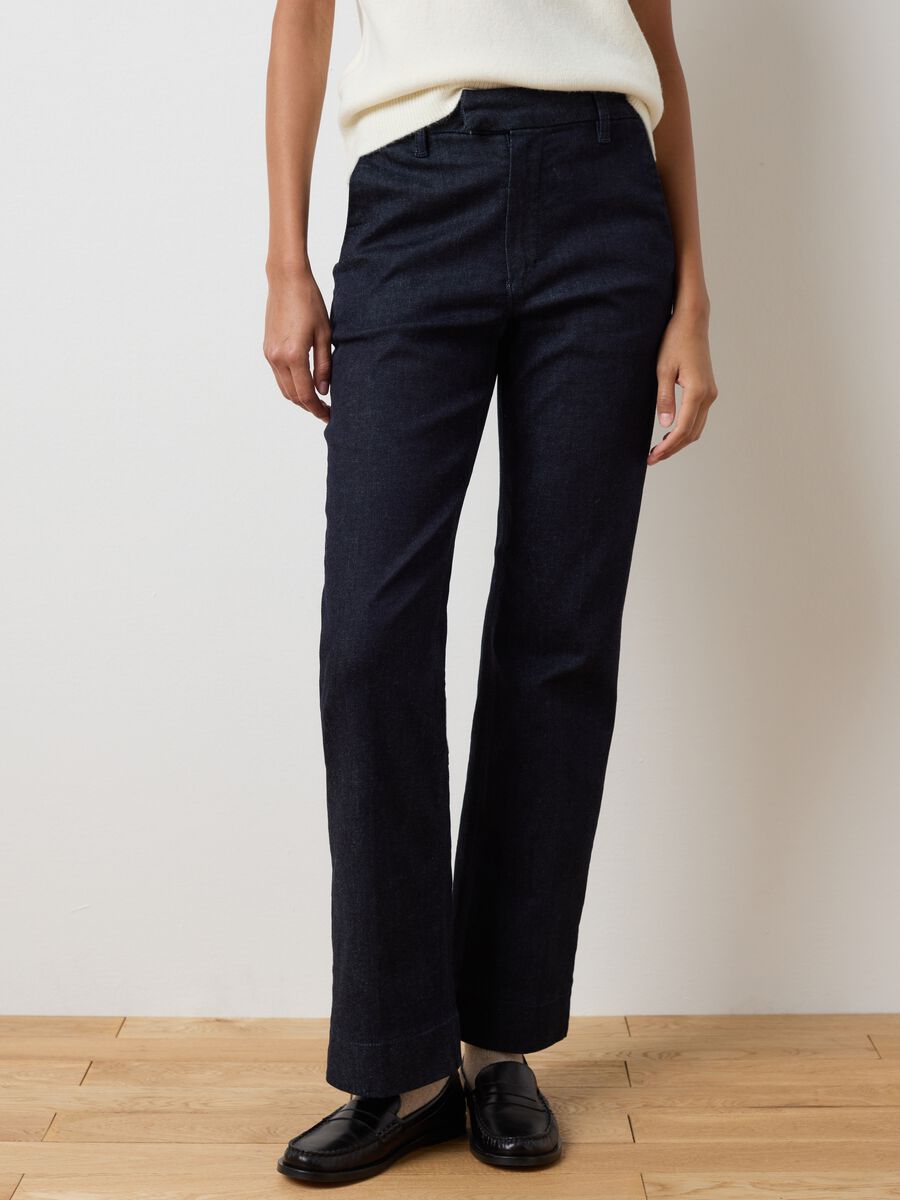 Jeans stretch denim blu in cotone con gamba dritta_1