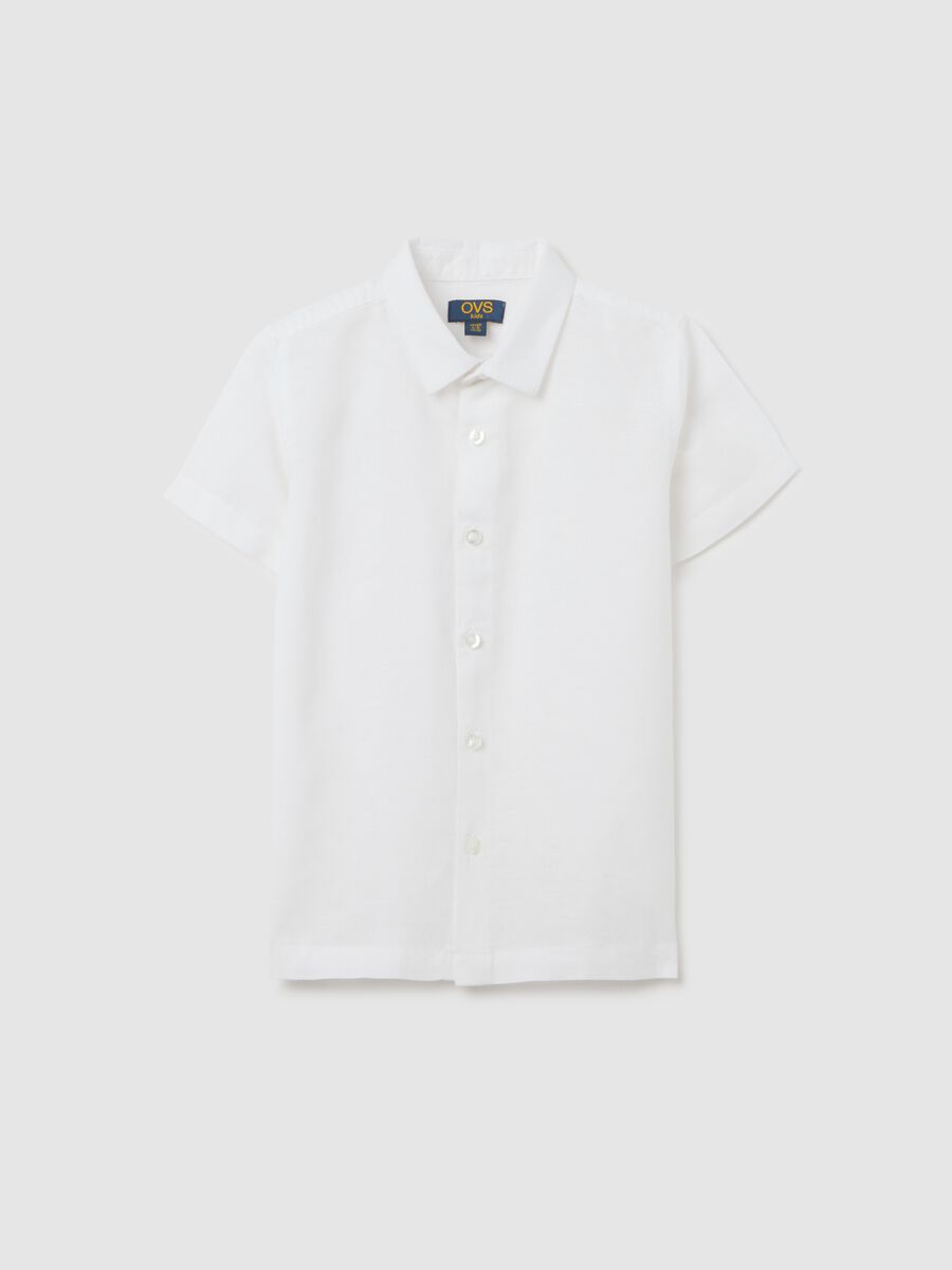 White regular fit linen-cotton blend child's shirt with buttons_0