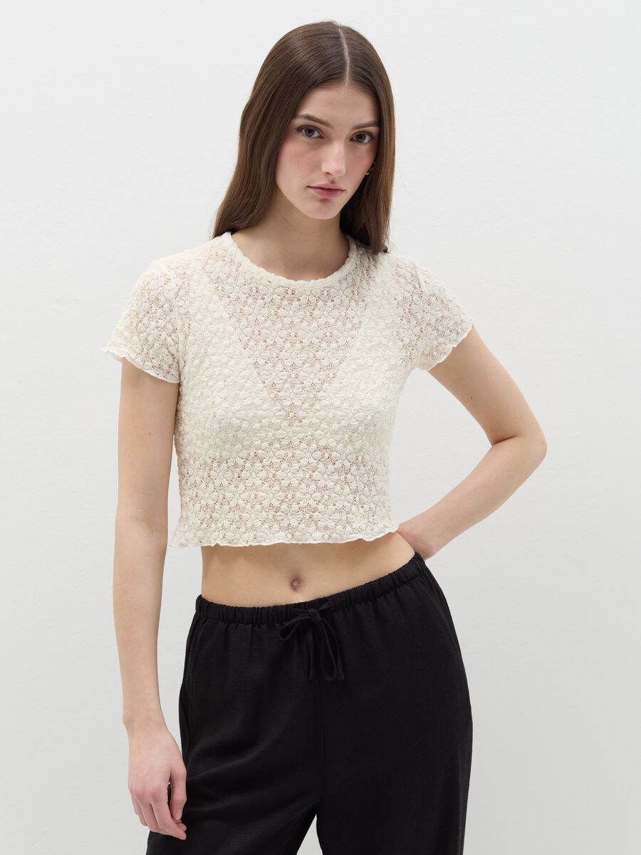 T-shirt with lace motif_0