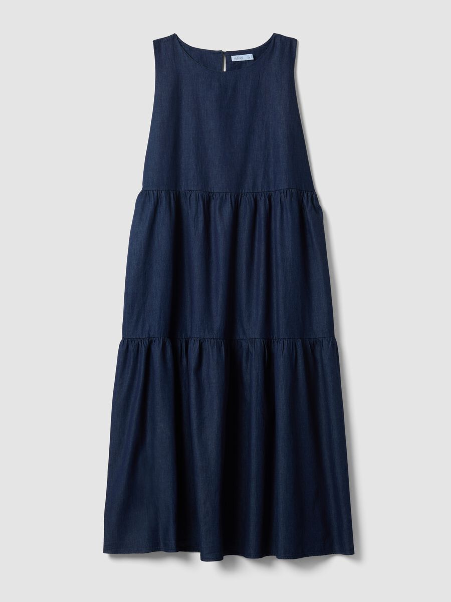 Abito midi blu in puro cotone_4