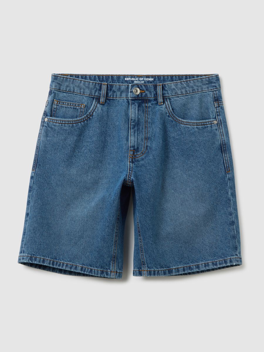 Men's pure cotton denim shorts with regular fit and five pockets_4
