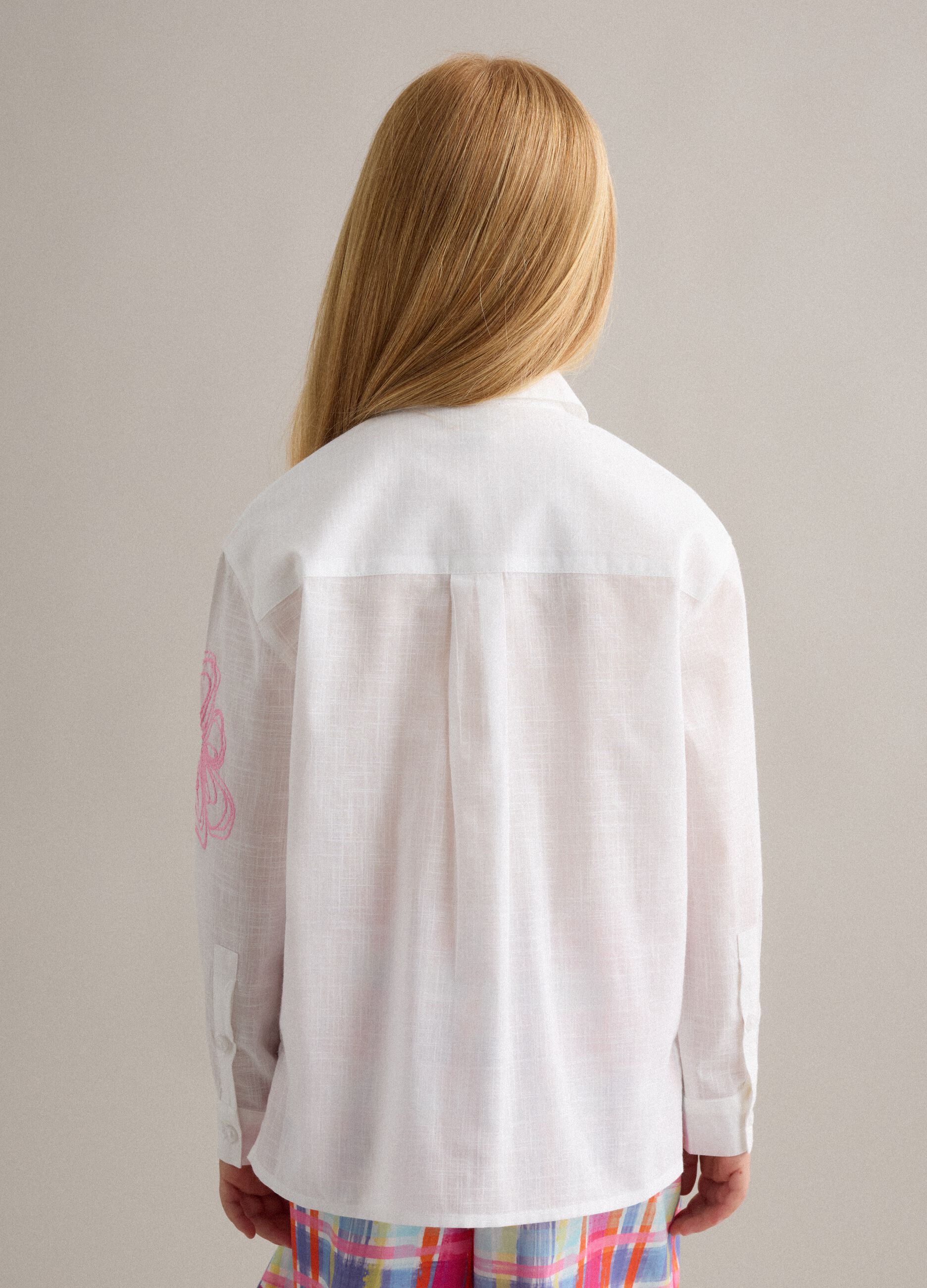 White pure cotton shirt with floral embroidery