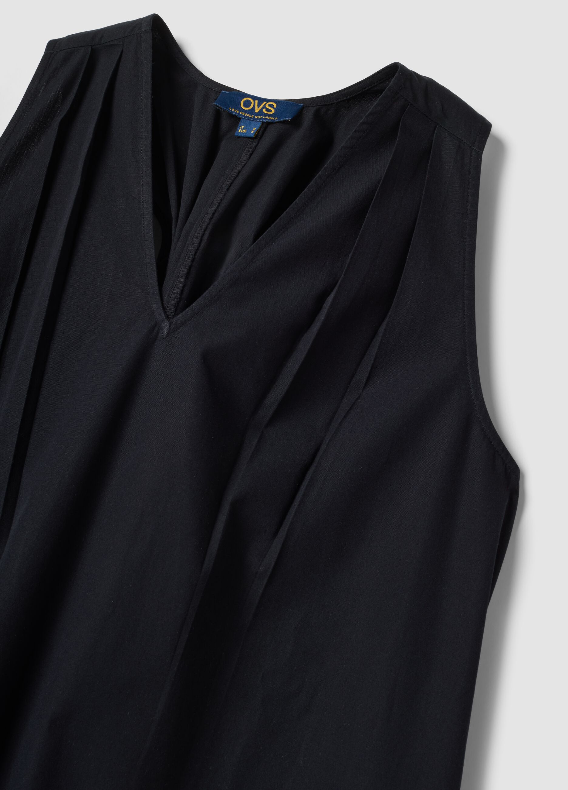 Black maxi dress in pure cotton with V-neck