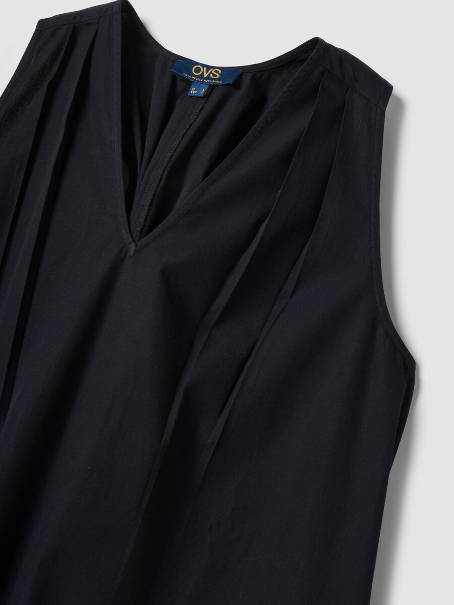 Abito maxi nero in puro cotone con scollo a V_6