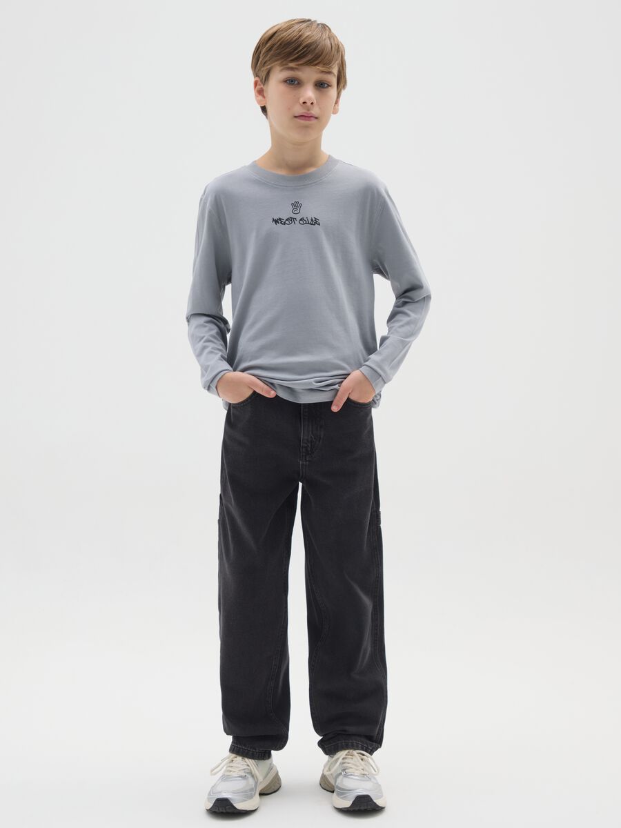 Jeans da ragazzo in puro cotone denim nero relaxed fit_0