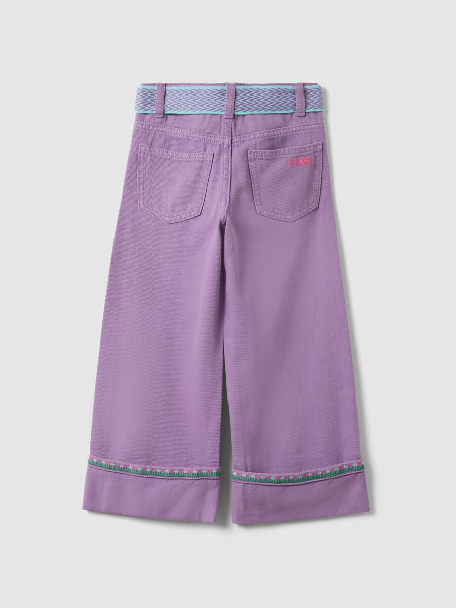 Pantaloni in puro cotone viola regular fit con fiocco_4