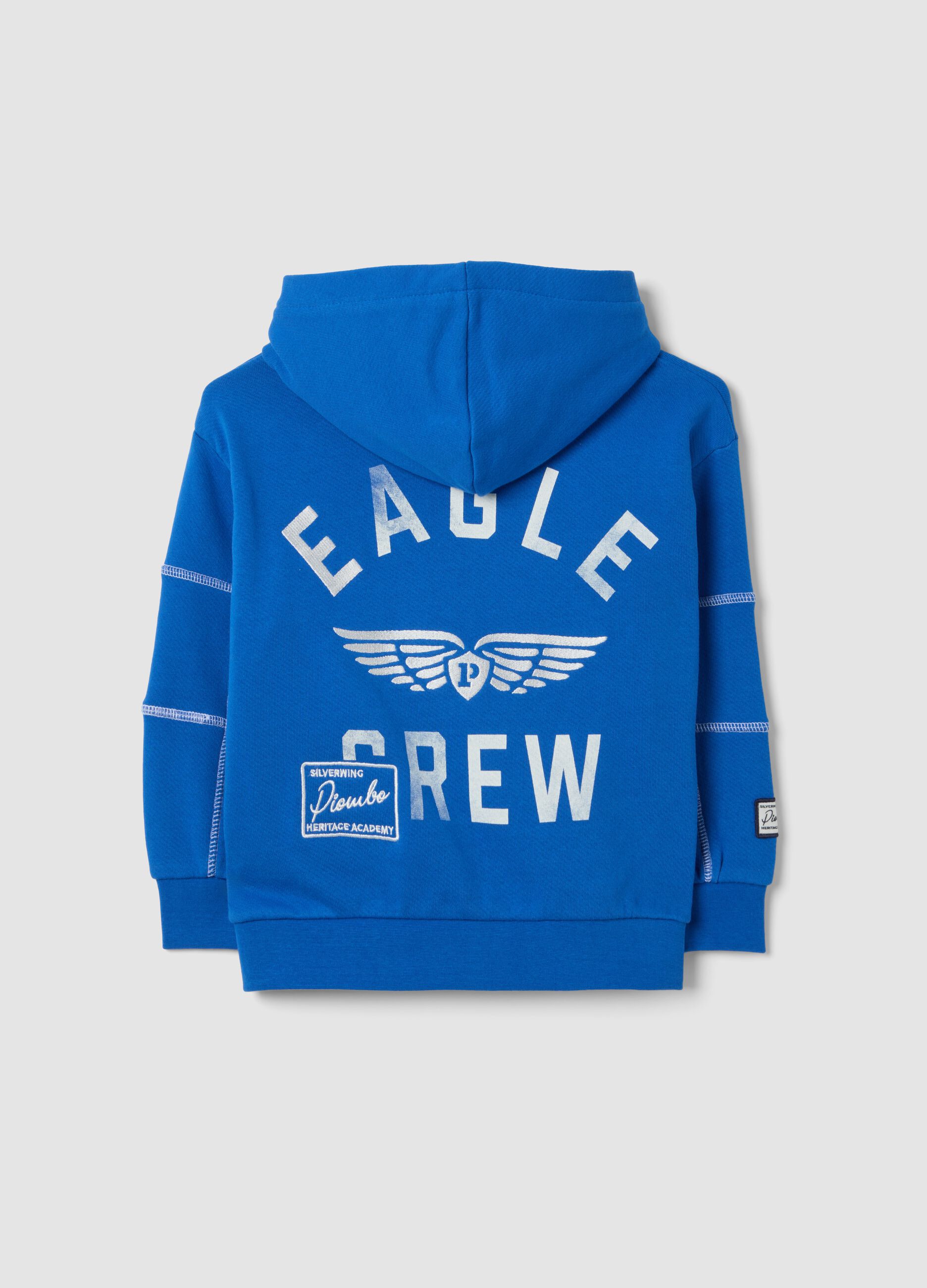 Blue pure cotton oversized hoodie with chest embroidery