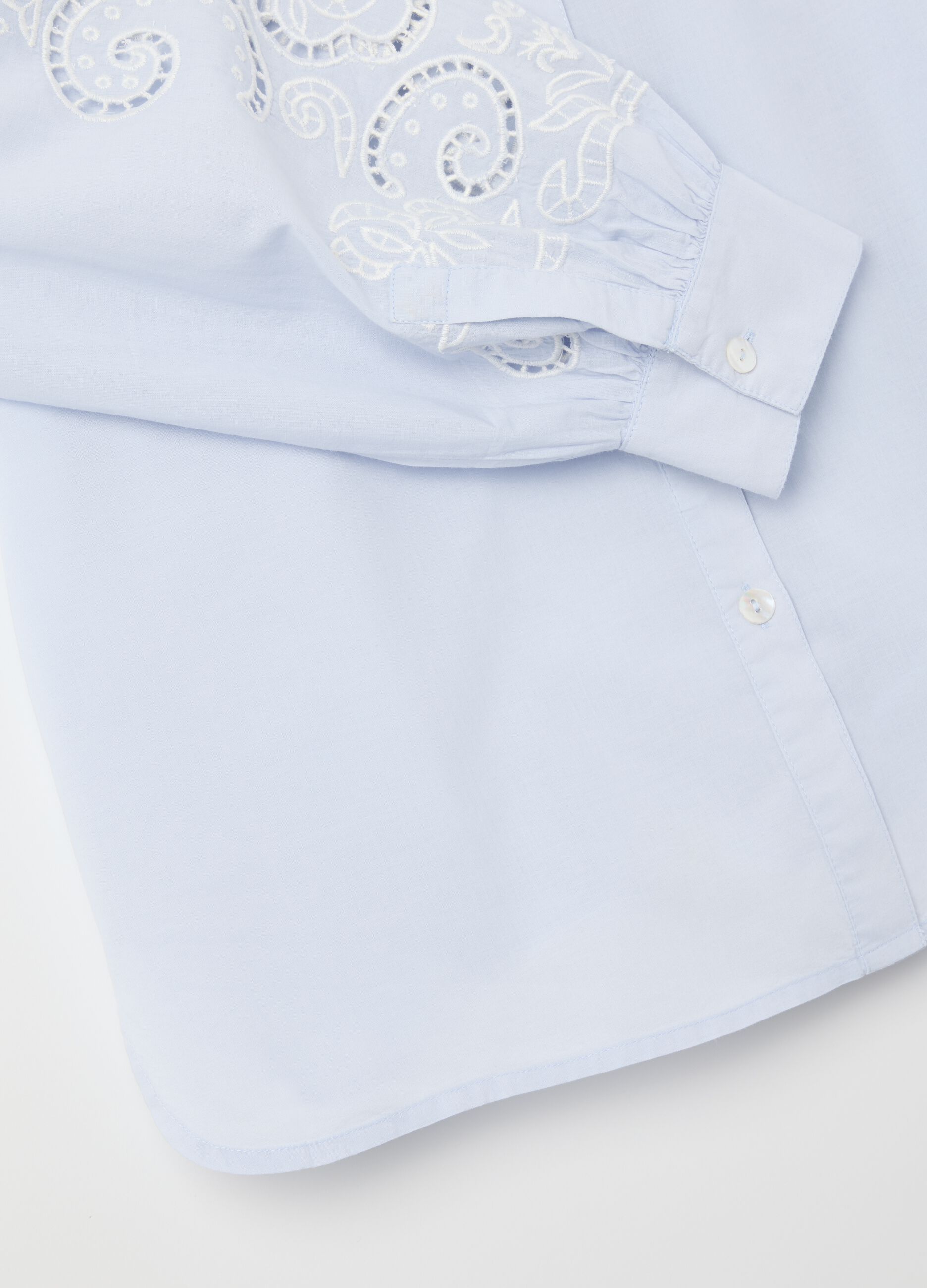 Women's regular fit light blue pure cotton shirt with embroidery