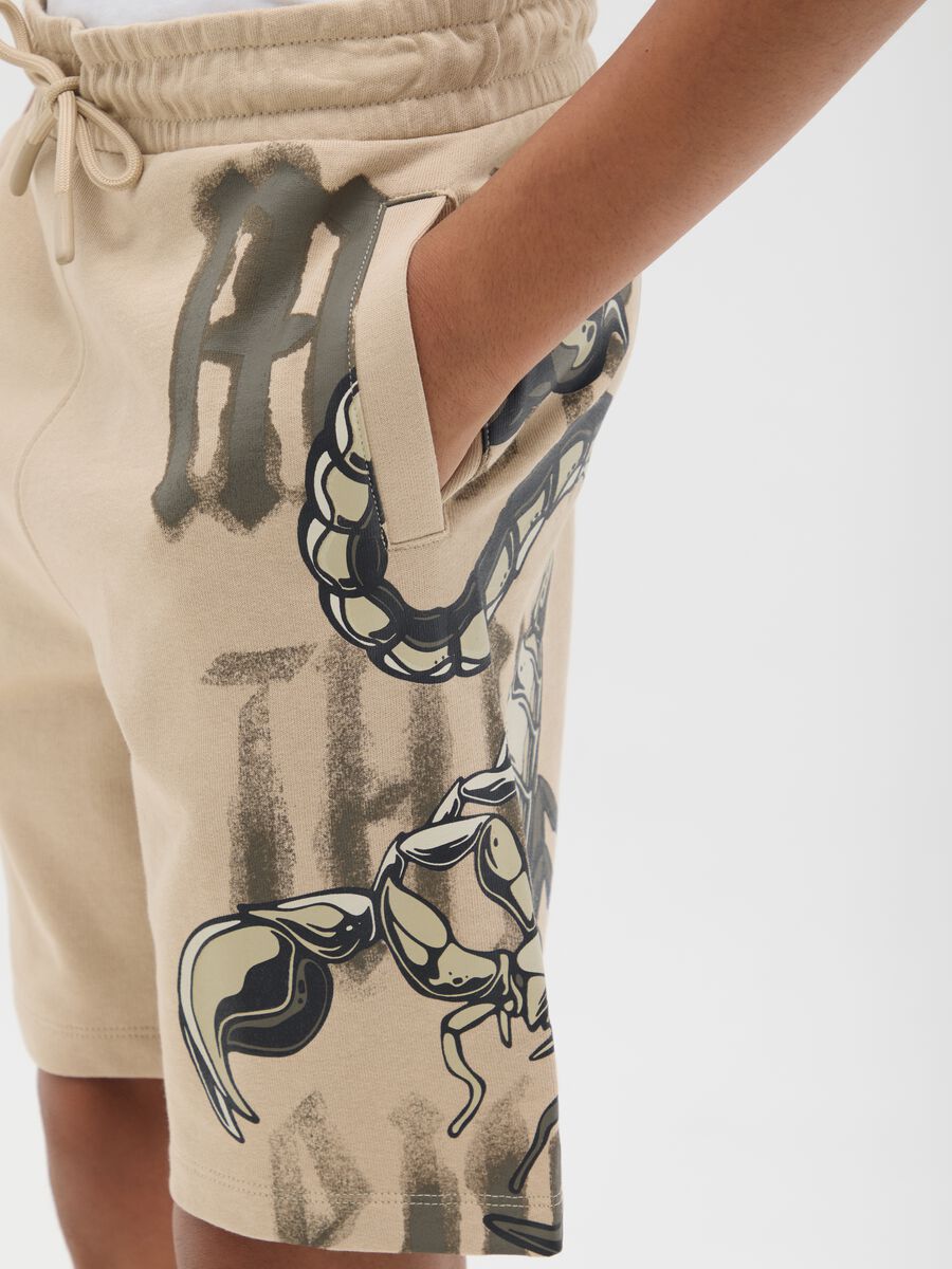 Bermuda in cotone con coulisse e stampa beige_2