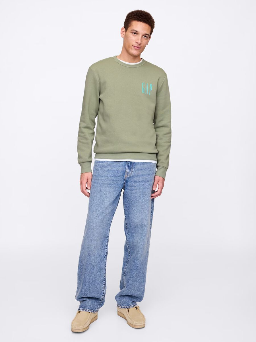 Green sweatshirt with round neck in cotton blend_1