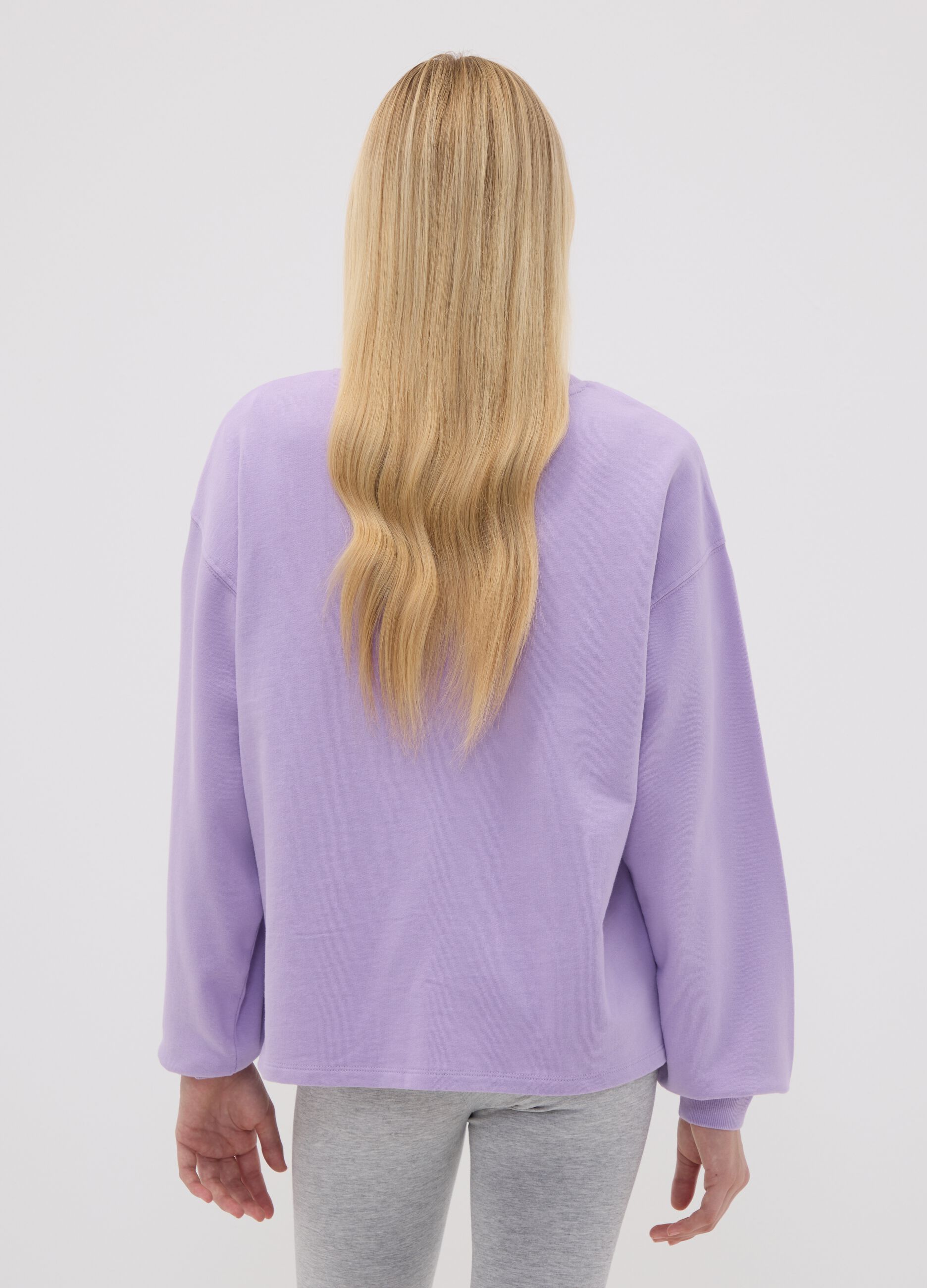 Purple pure cotton sweatshirt with star for girls, relaxed fit