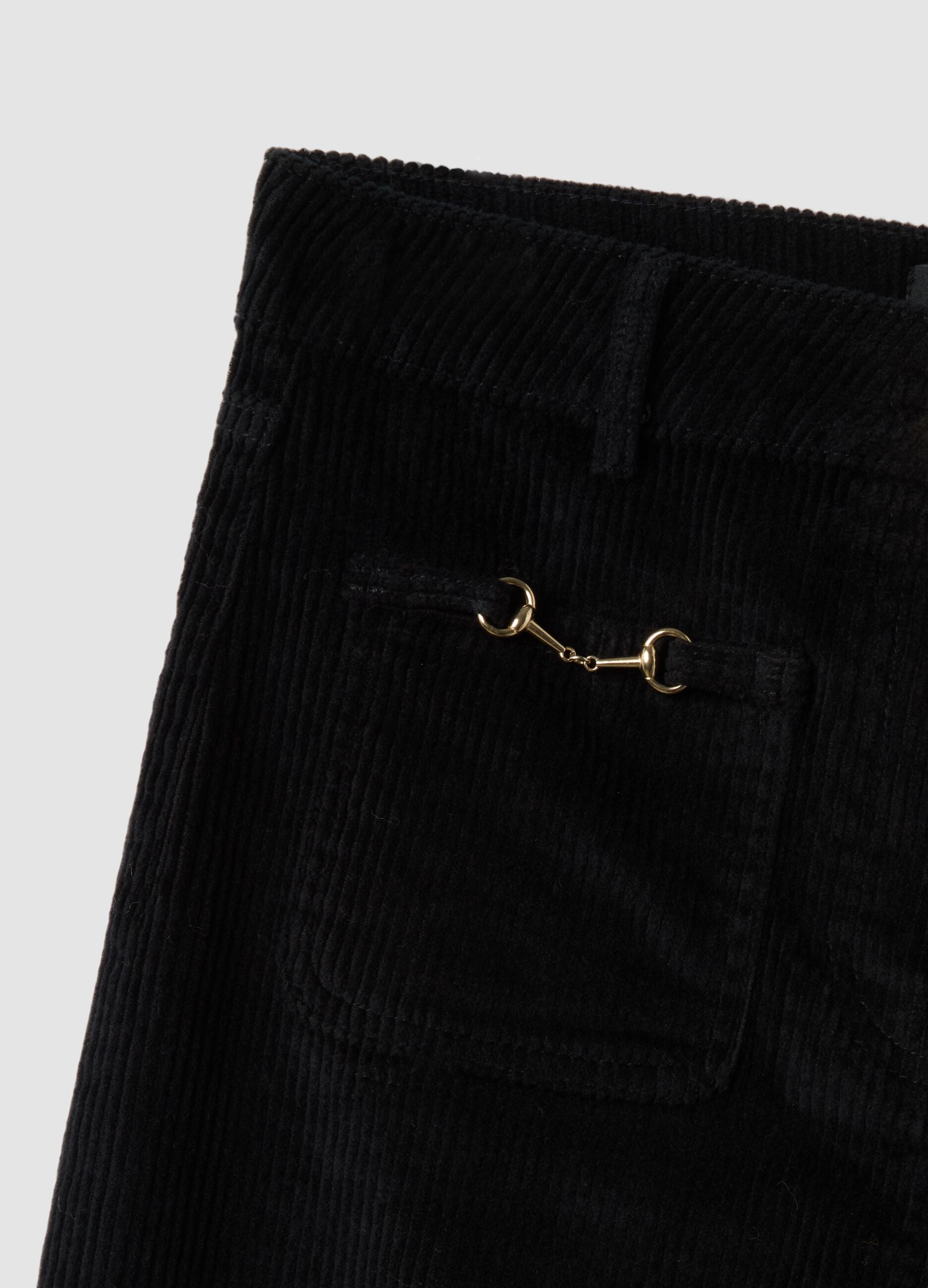Black ribbed stretch-cotton flared trousers
