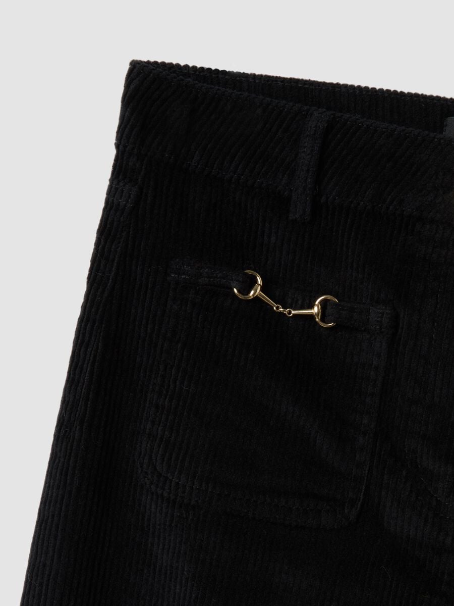 Black ribbed stretch-cotton flared trousers_5