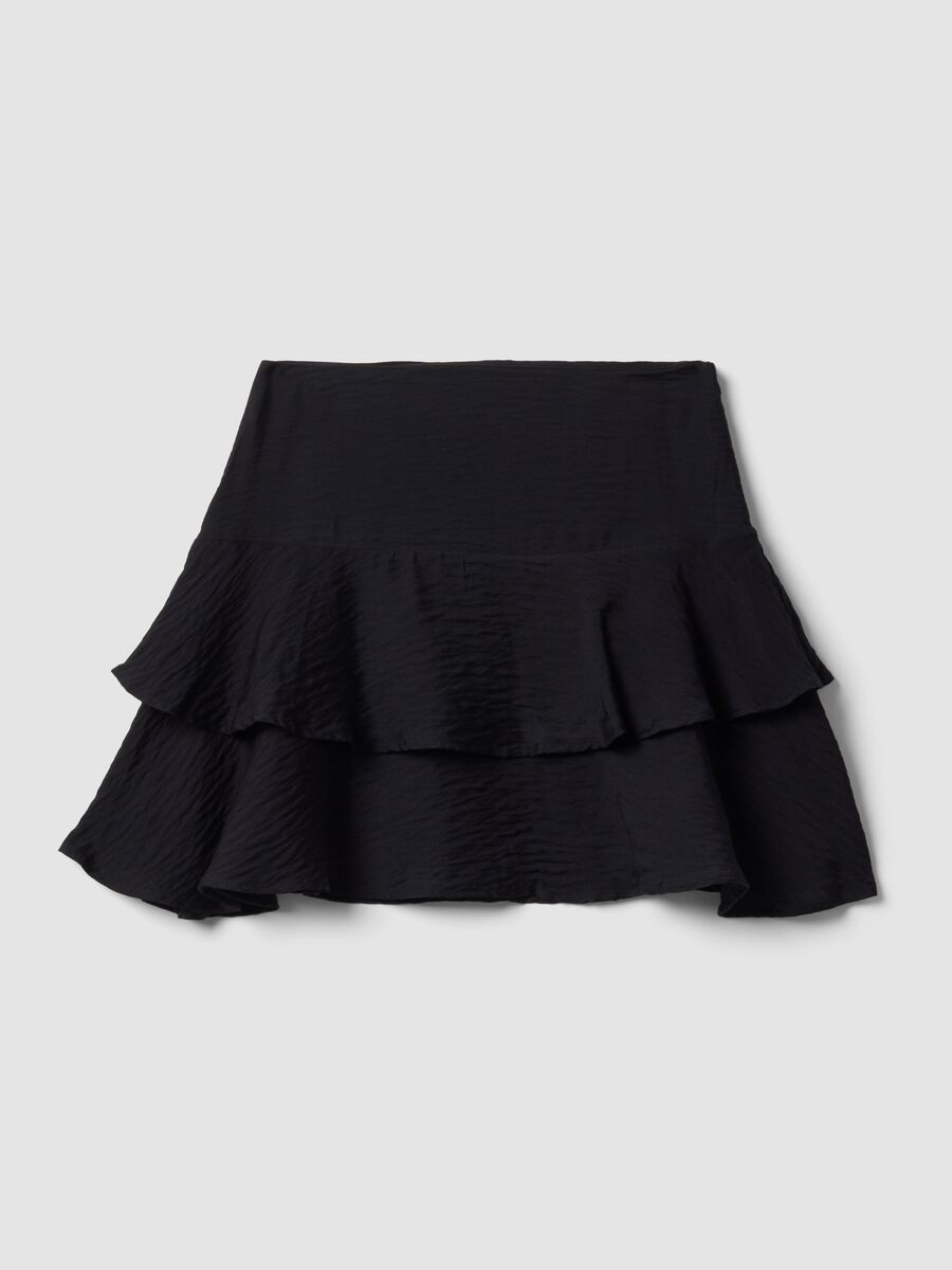 Black viscose-blend tiered skirt_0