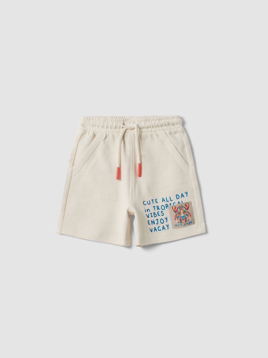 Beige pure cotton shorts with elasticated waist for boys, relaxed fit_0