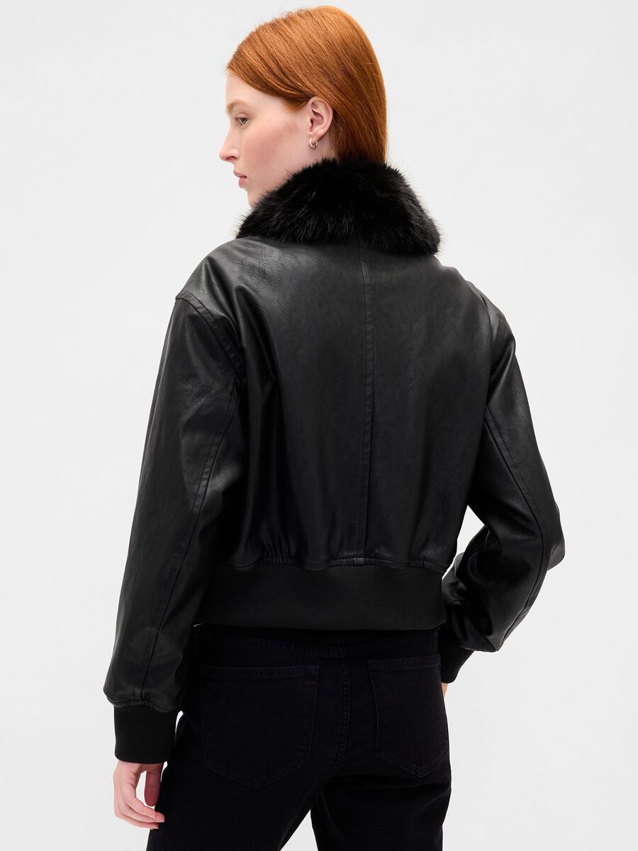Black bomber jacket with faux fur collar_1