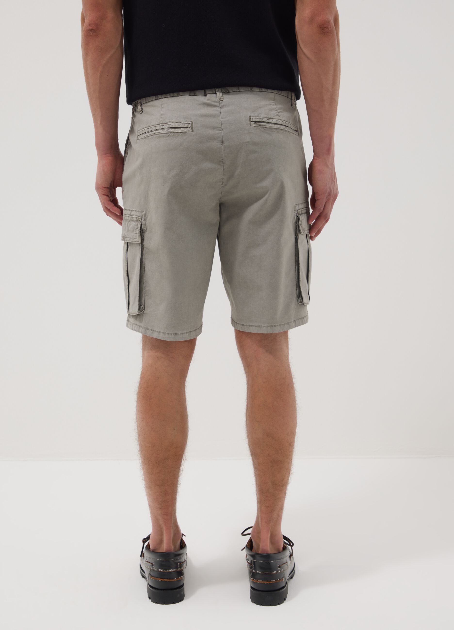 Grey stretch cotton cargo shorts
