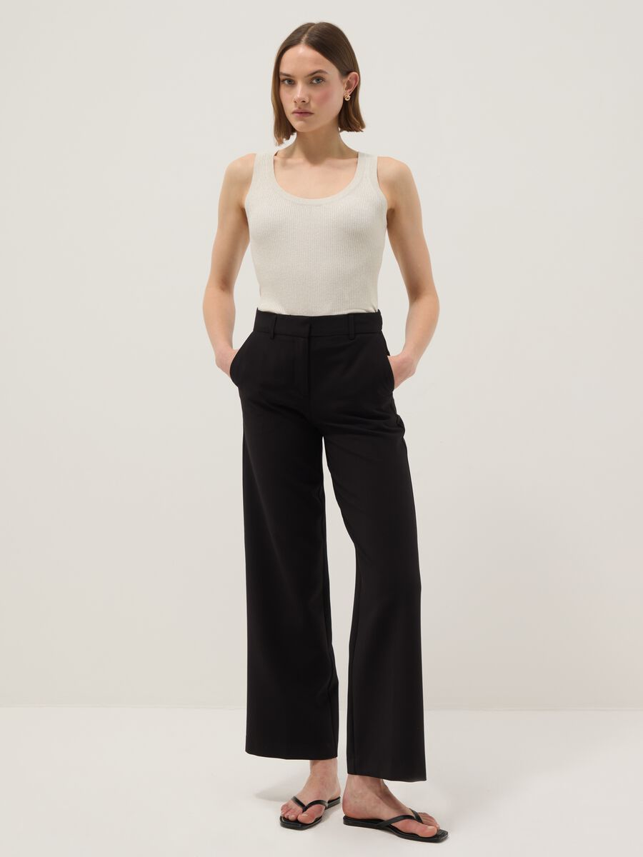 White viscose blend fitted tank top_0