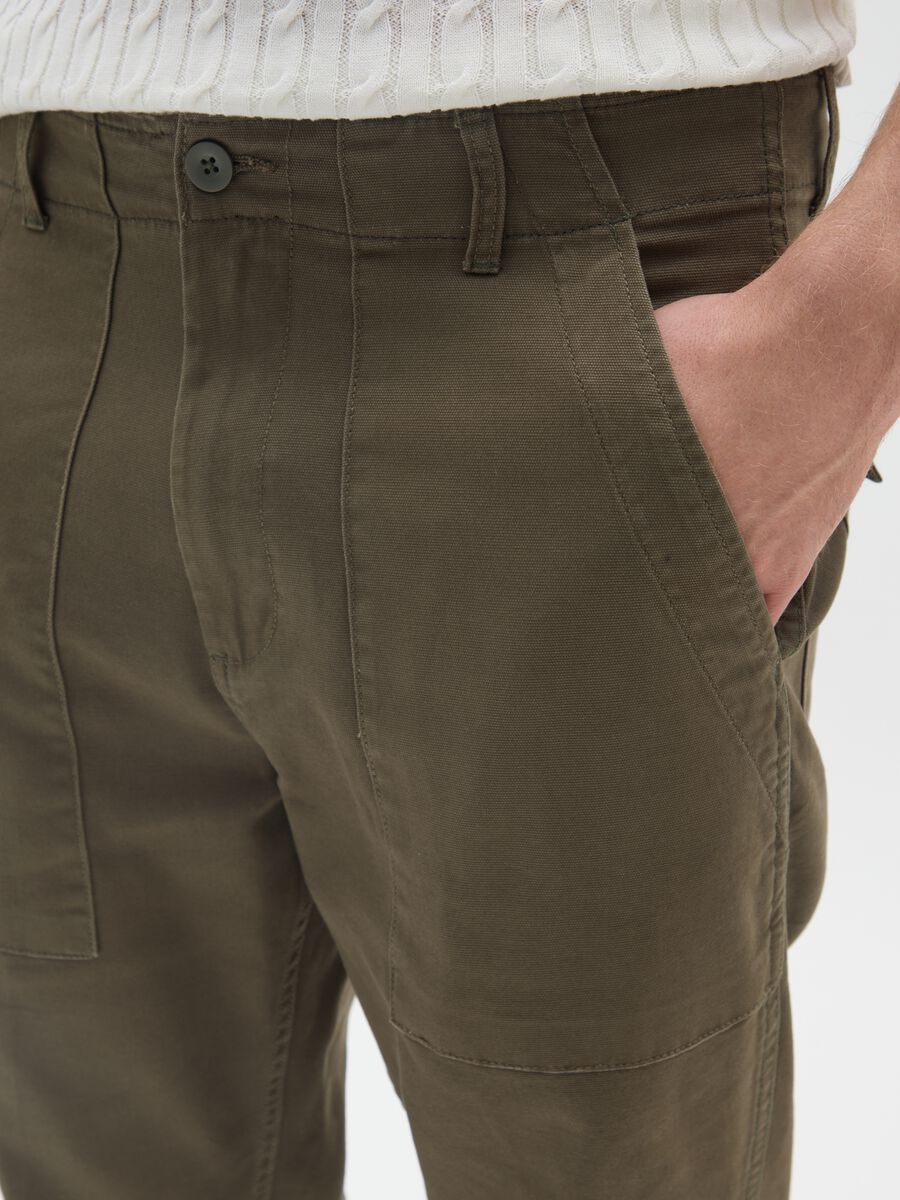 Green Stretch Cotton Blend Baggy Trousers_3