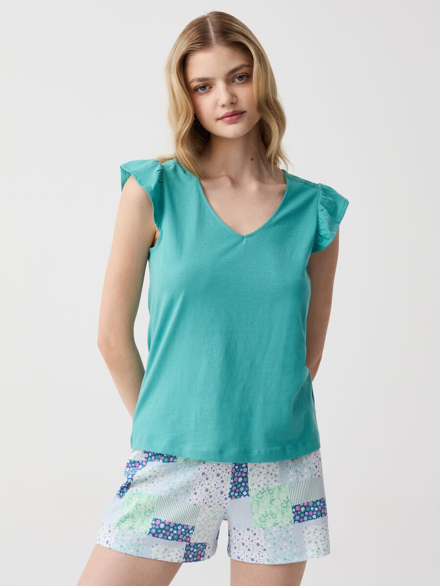 Short pyjamas with flounce with patchwork print_0