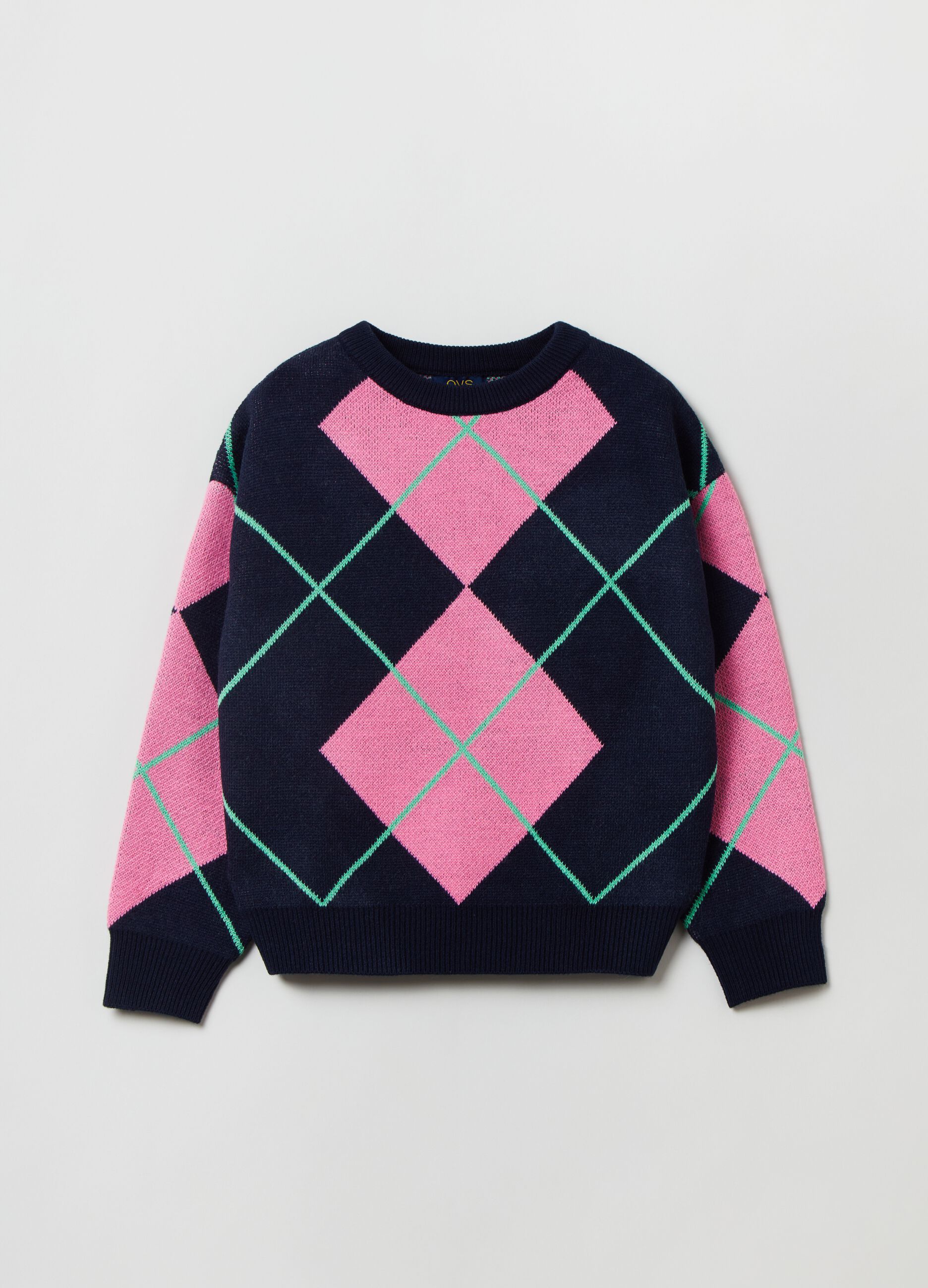 Pullover con lavorazione jacquard a rombi_0