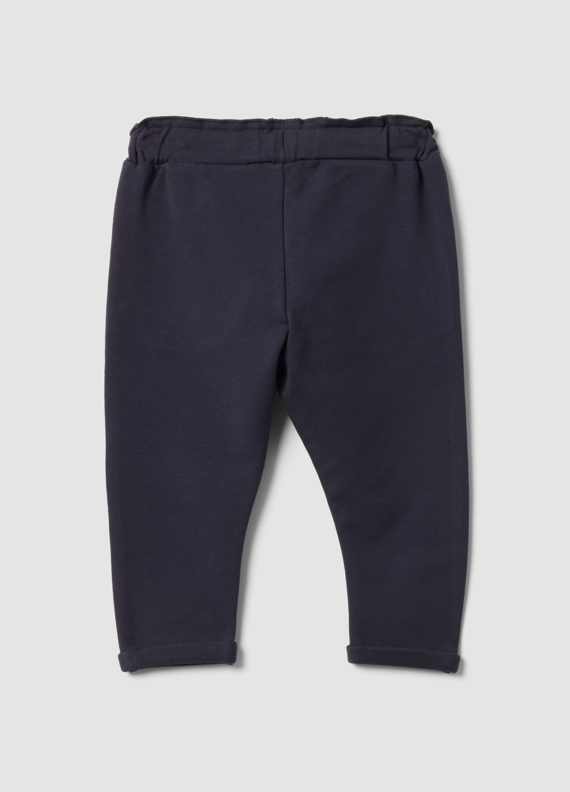 Grey stretch cotton joggers with turn-up cuffs for baby girl