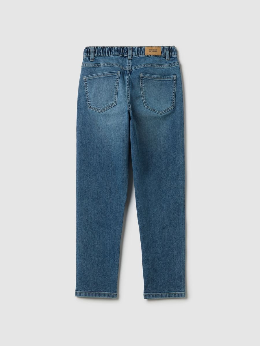 Jeans in misto cotone blu regular fit con cintura elastica_4