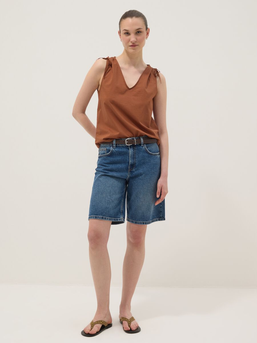 Blusa marrone in puro cotone con stampa floreale_2