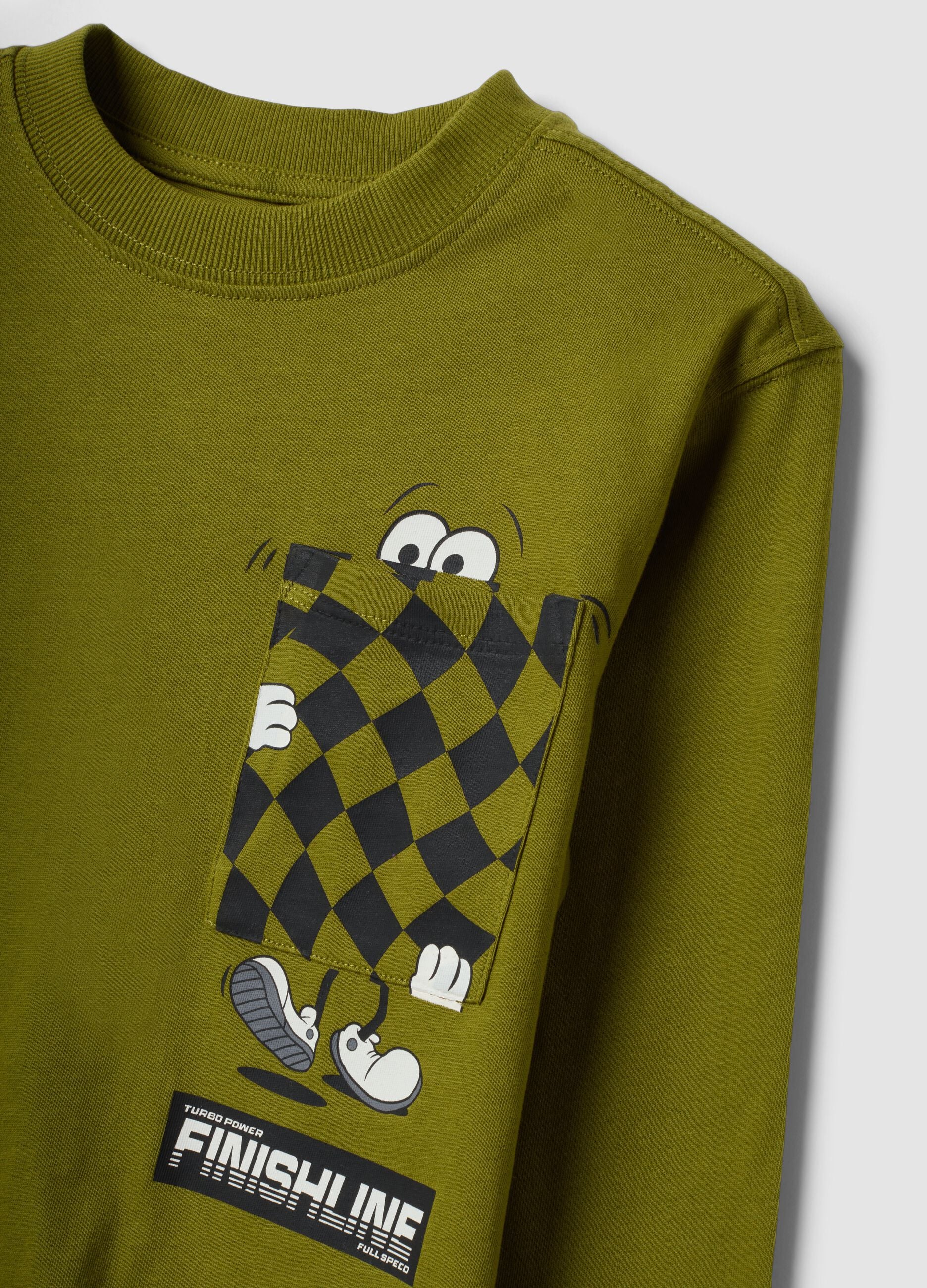 Green oversized pure cotton T-shirt with contrast print for boys