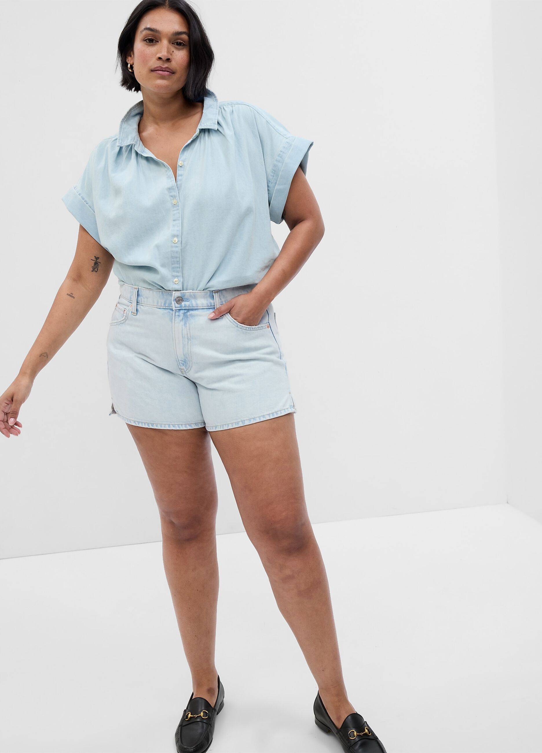 Shorts straight fit in denim a vita bassa_3