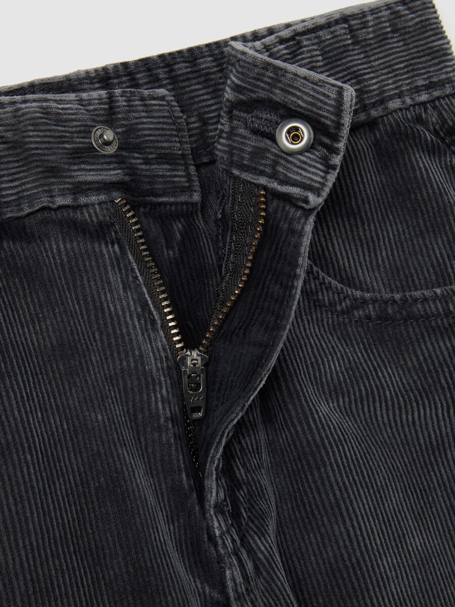Children's Black Baggy Trousers in Pure Ribbed Cotton_3