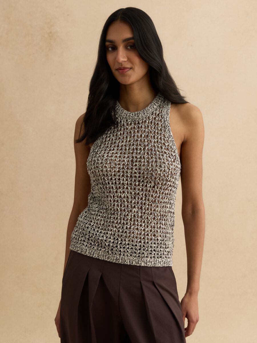 Multicoloured regular fit cotton blend tank top with knitted design_3