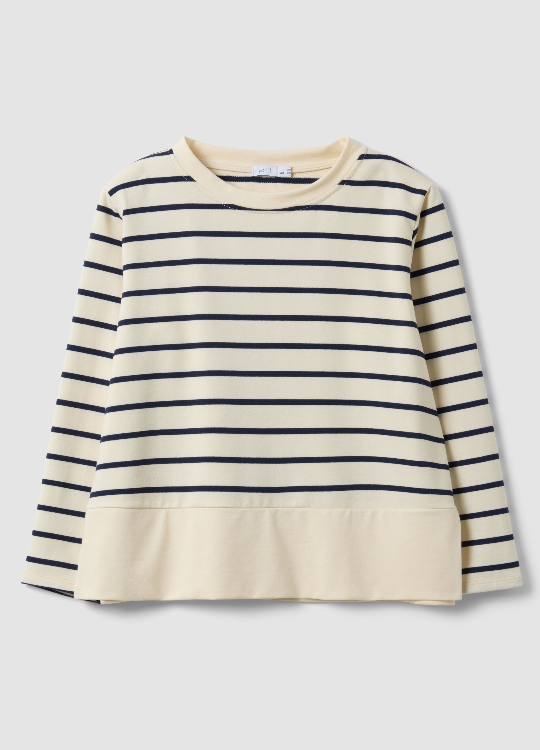 Maglia bianca a righe blu in cotone elasticizzato regular fit
