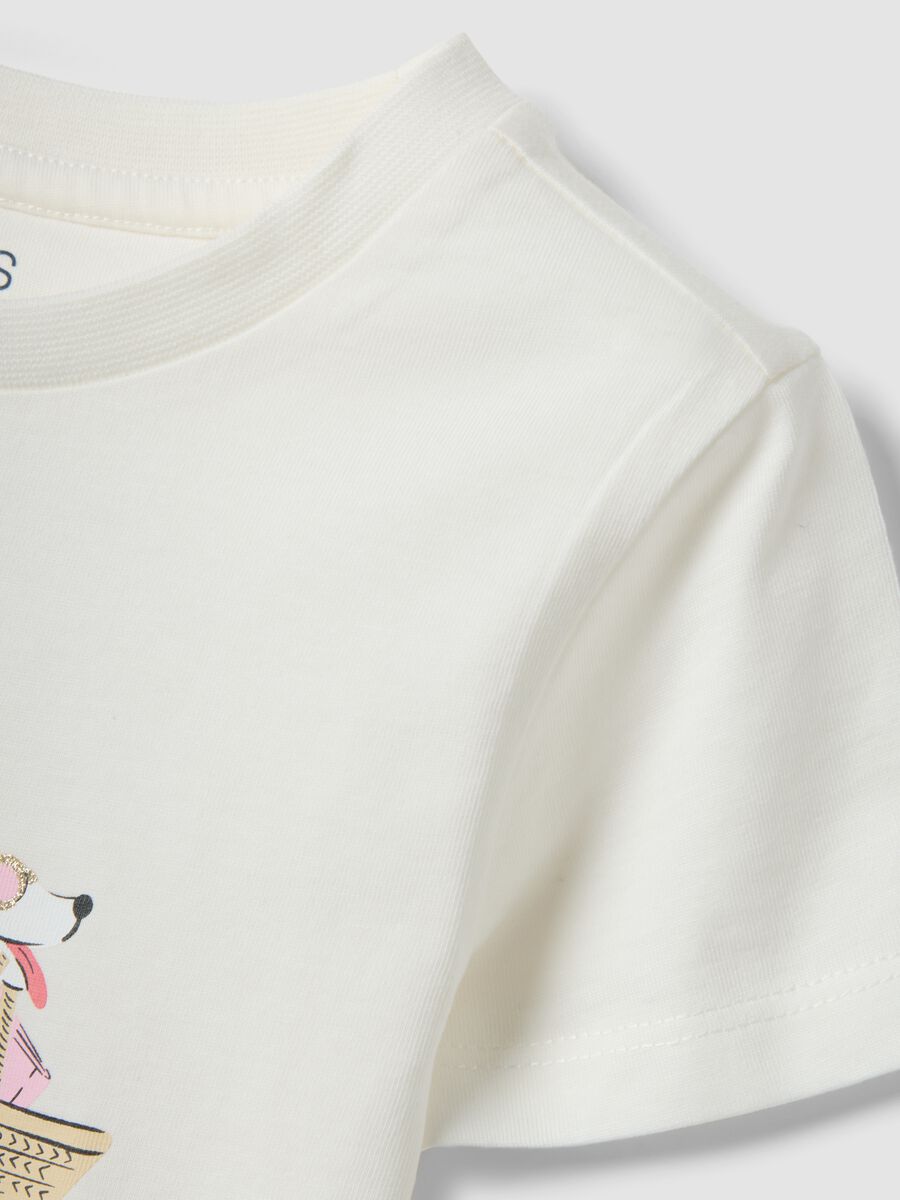T-shirt bianca in puro cotone organico da bambina con stampa e glitter_3