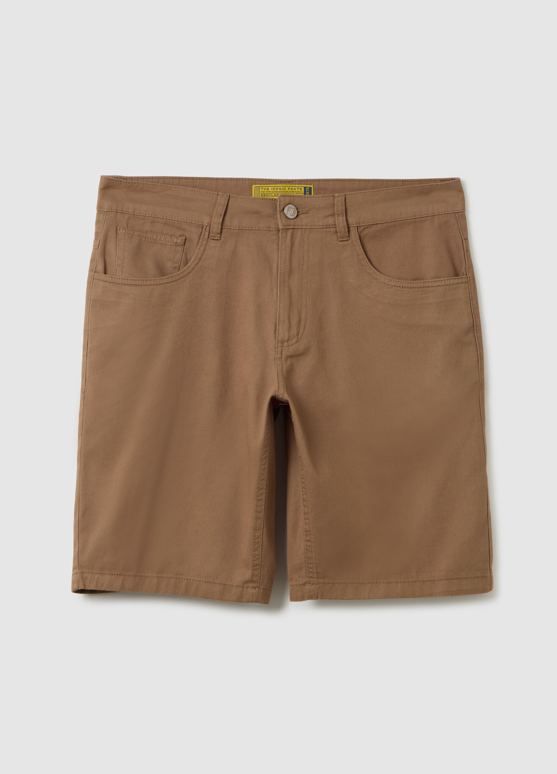 Bermuda da uomo in puro cotone marrone regular fit con tasche