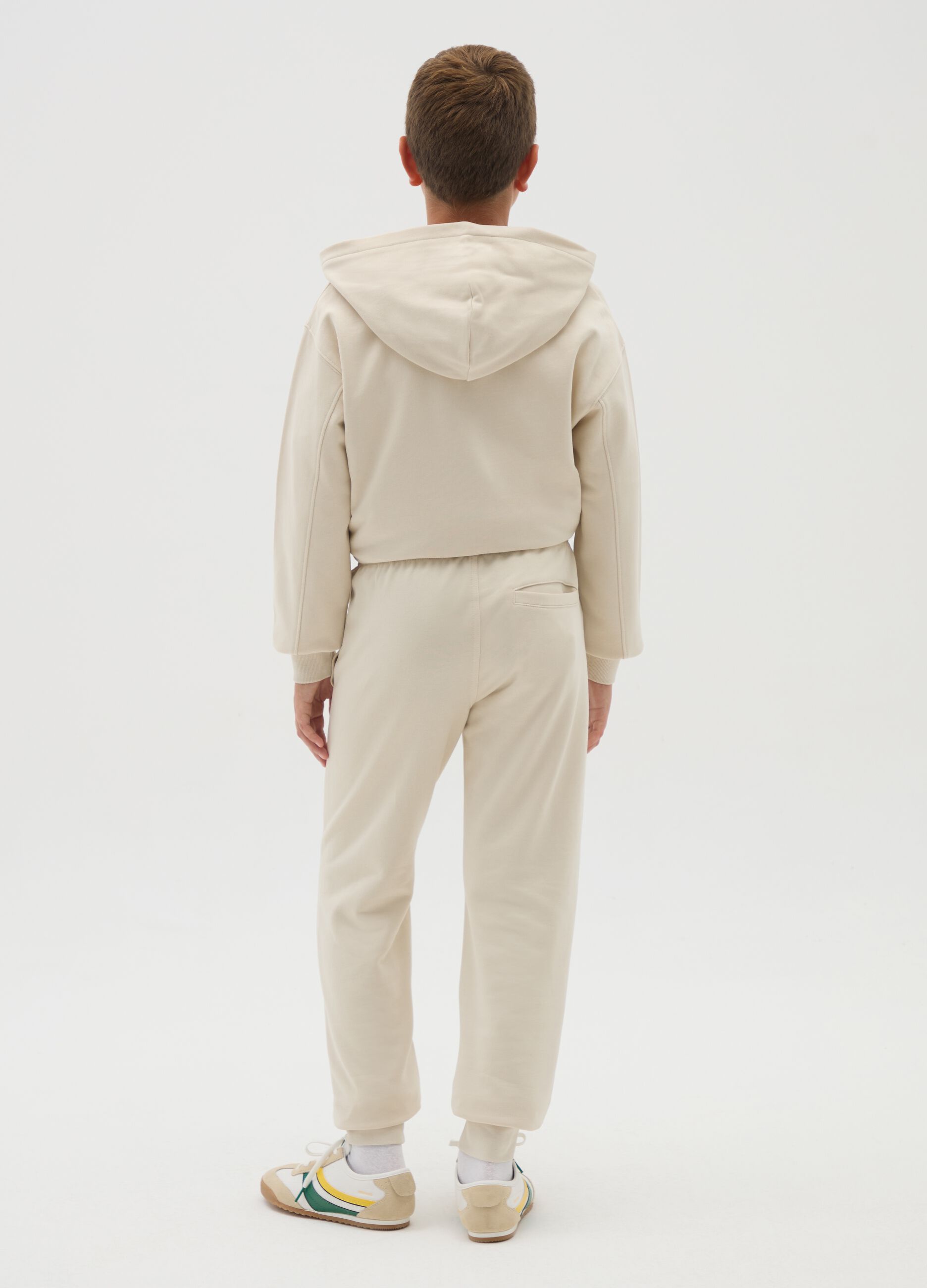 Boys' beige pure cotton regular fit jogger trousers