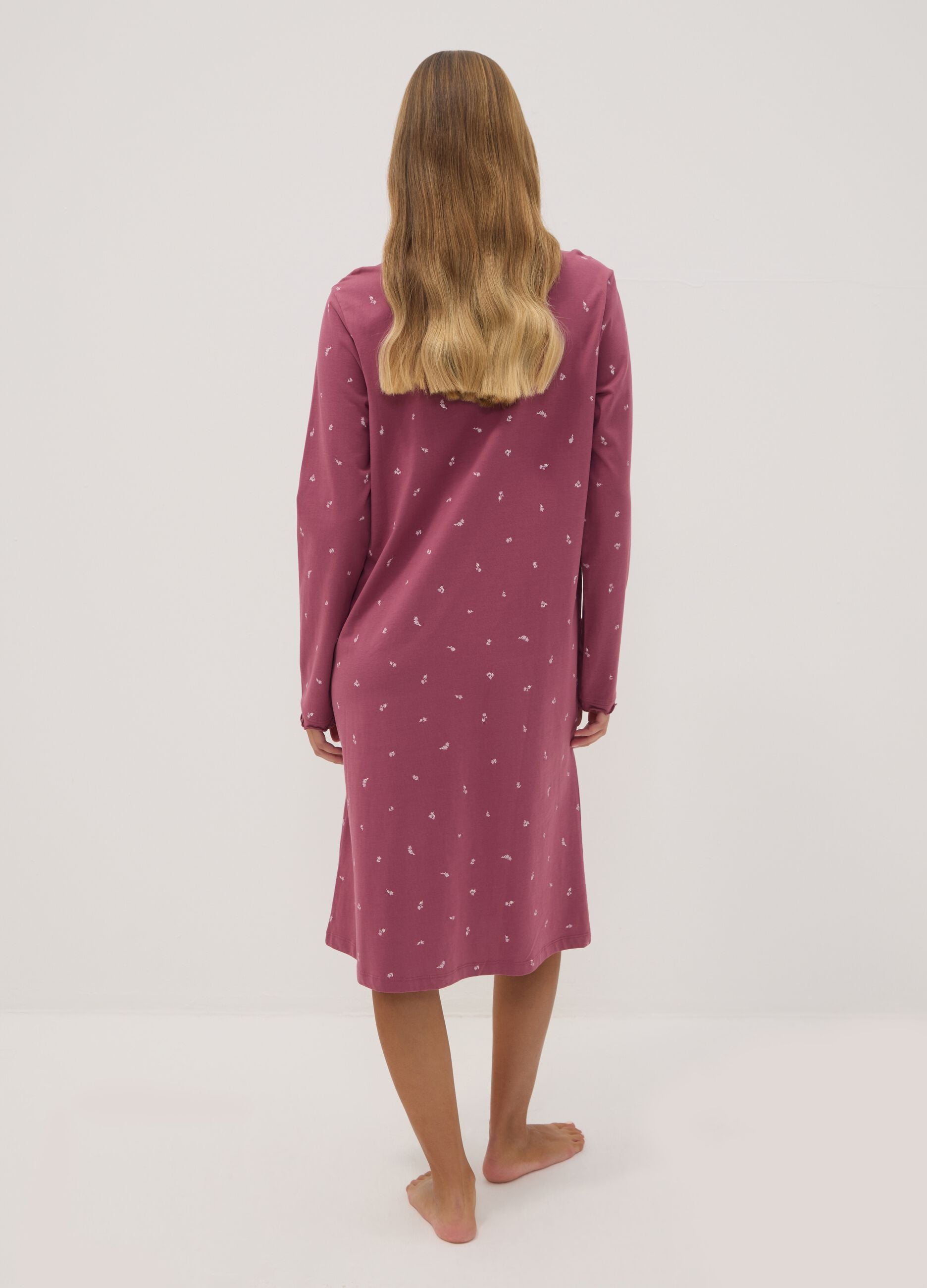 Purple organic cotton nightdress with crew neck