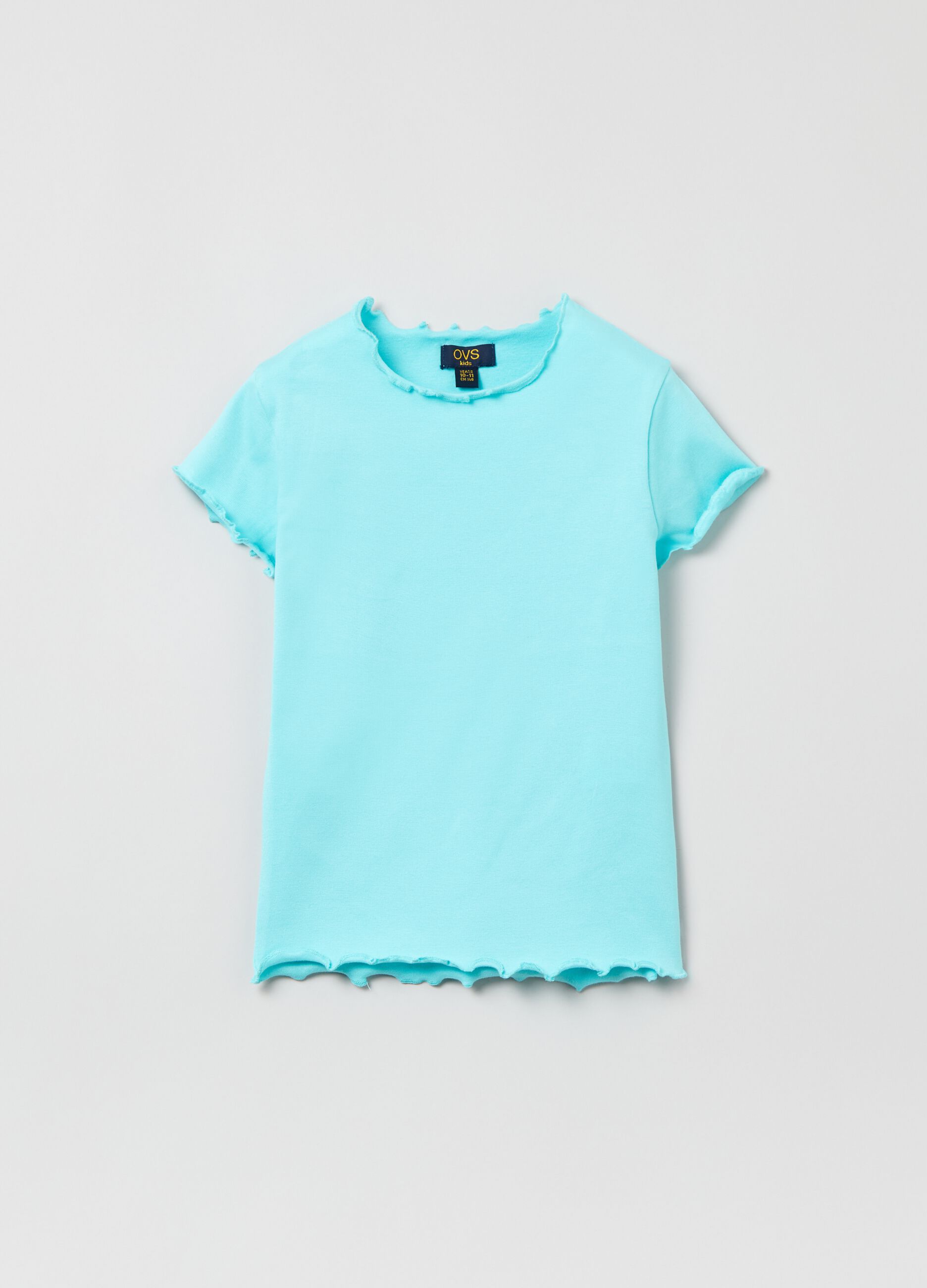 Stretch cotton T-shirt with wavy trims