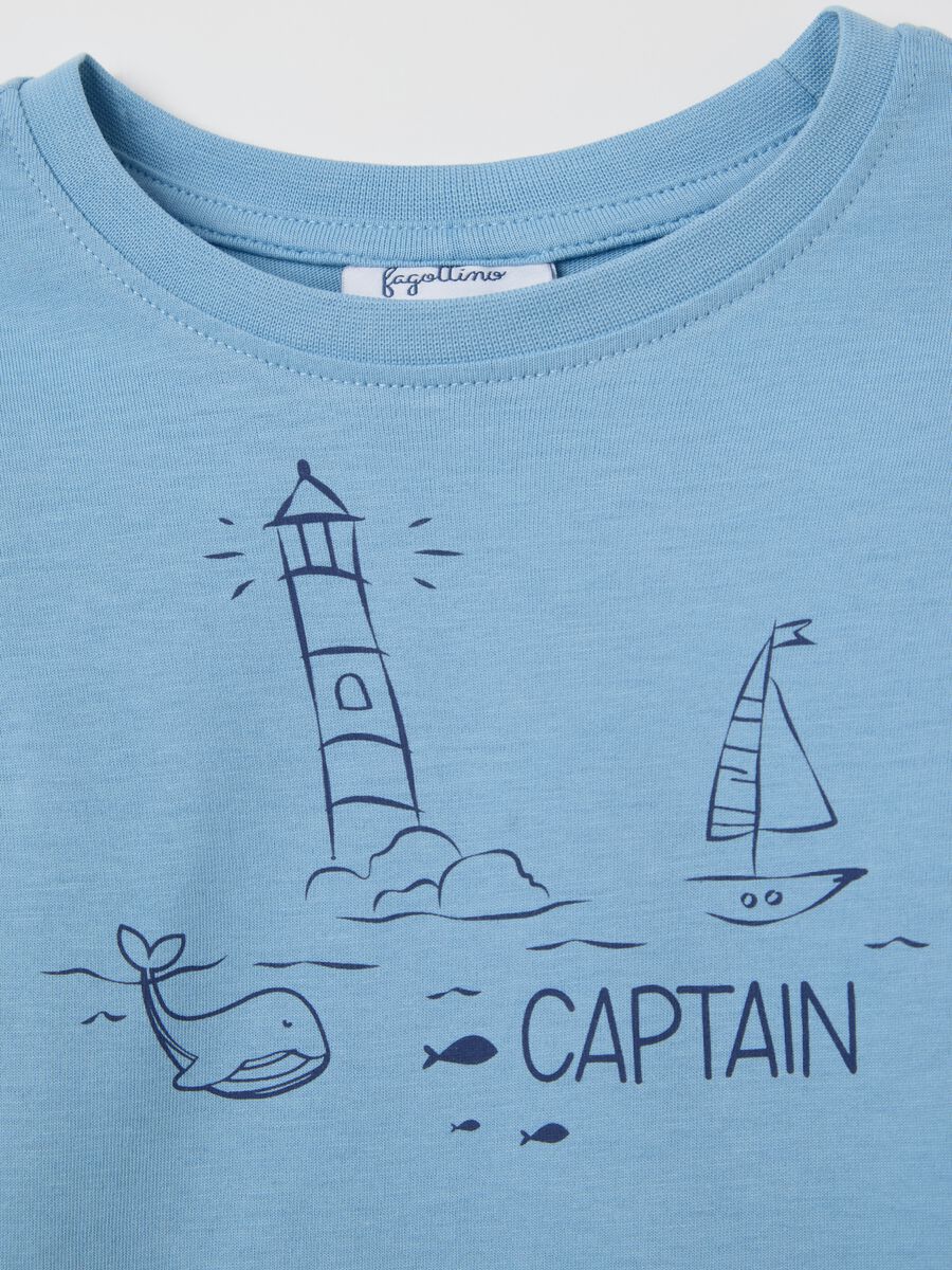 Light blue T-shirt in cotton with "Captain" print_2
