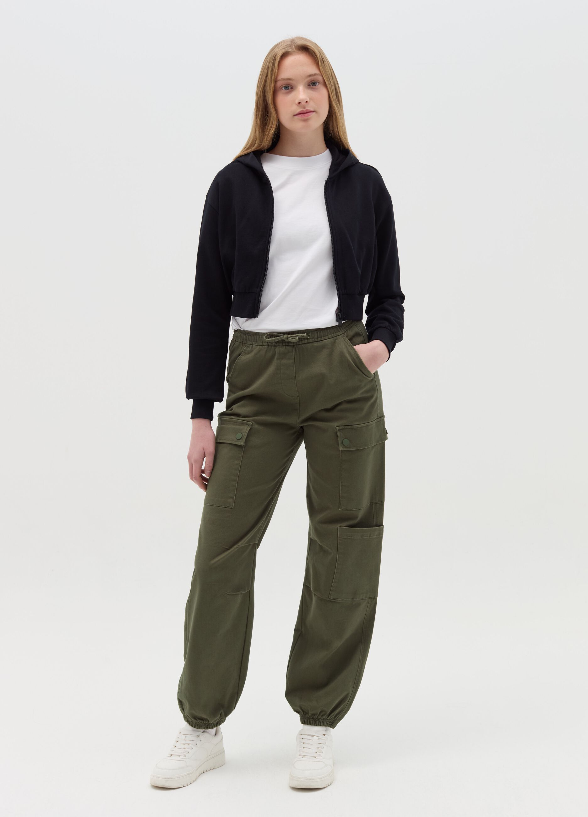 Pantalone parachute cargo con coulisse Verde militare da Ragazza OVS