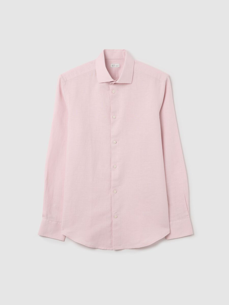 Pink slim-fit shirt in linen and cotton_4