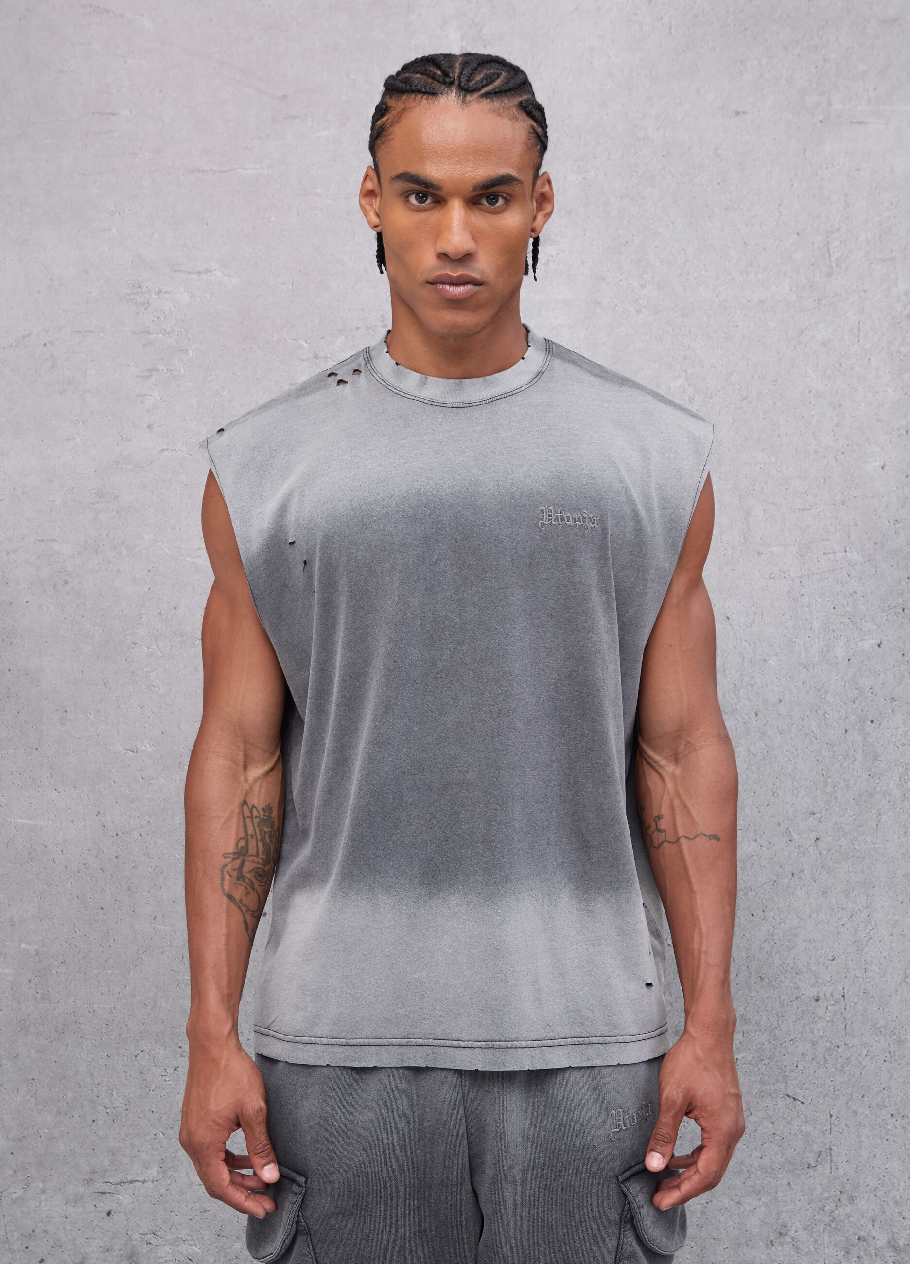 Sunfaded Distressed Tank Top Vintage Grey