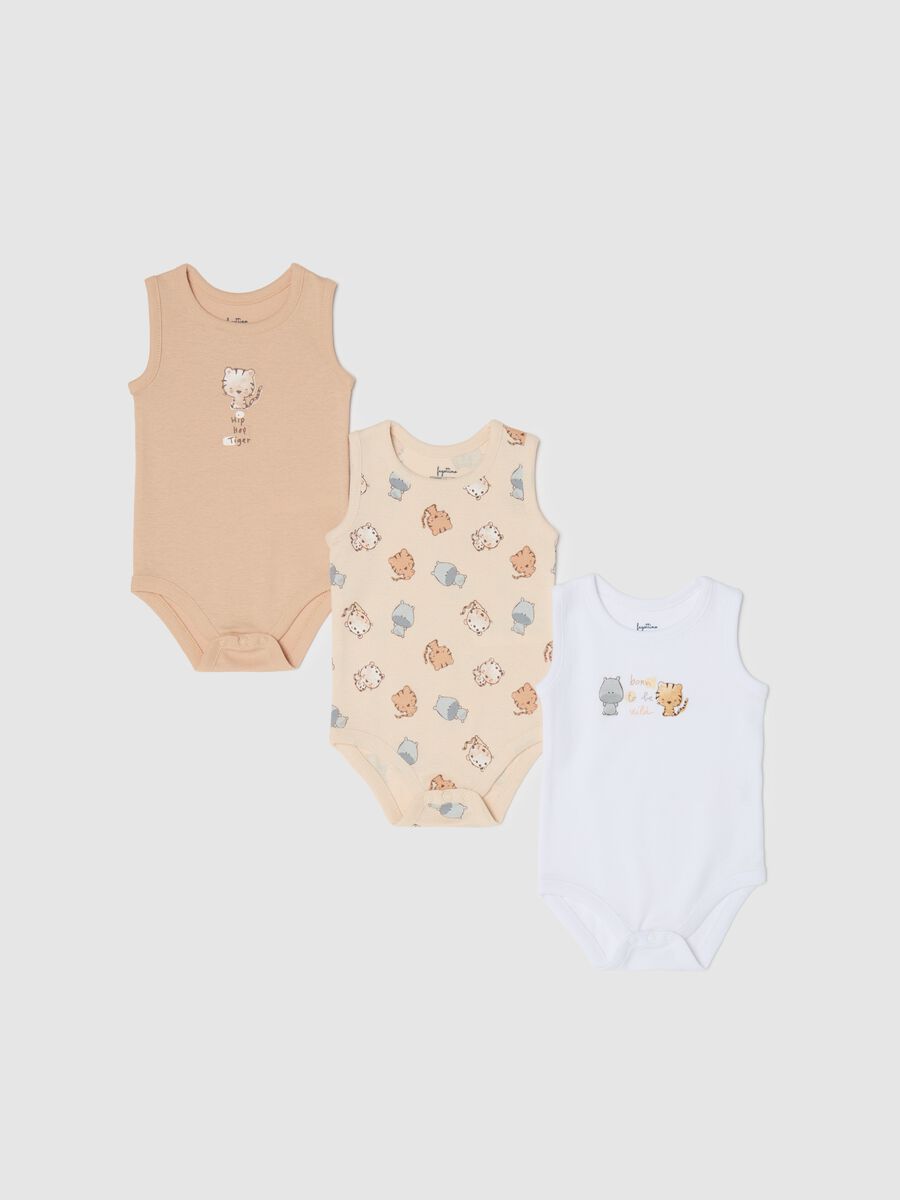 Three-pack sleeveless bodysuits in organic cotton with print_1