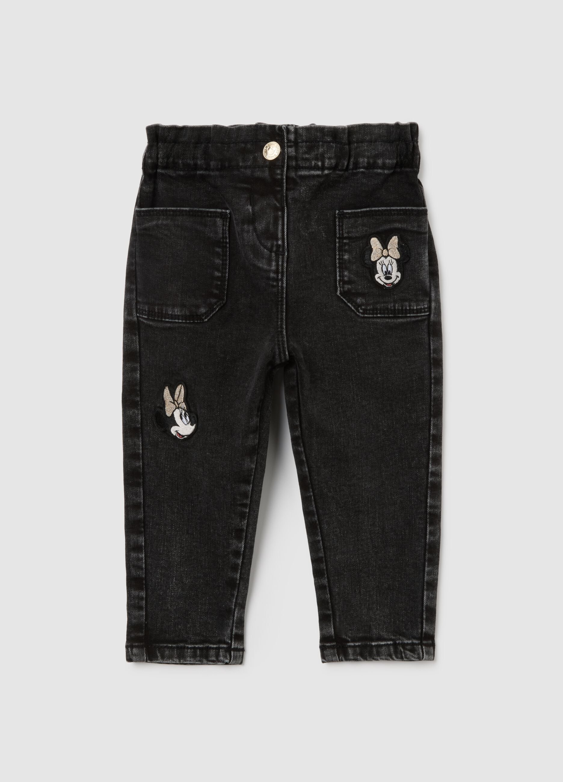 Black cotton girl’s baggy trousers with Minnie embroidery