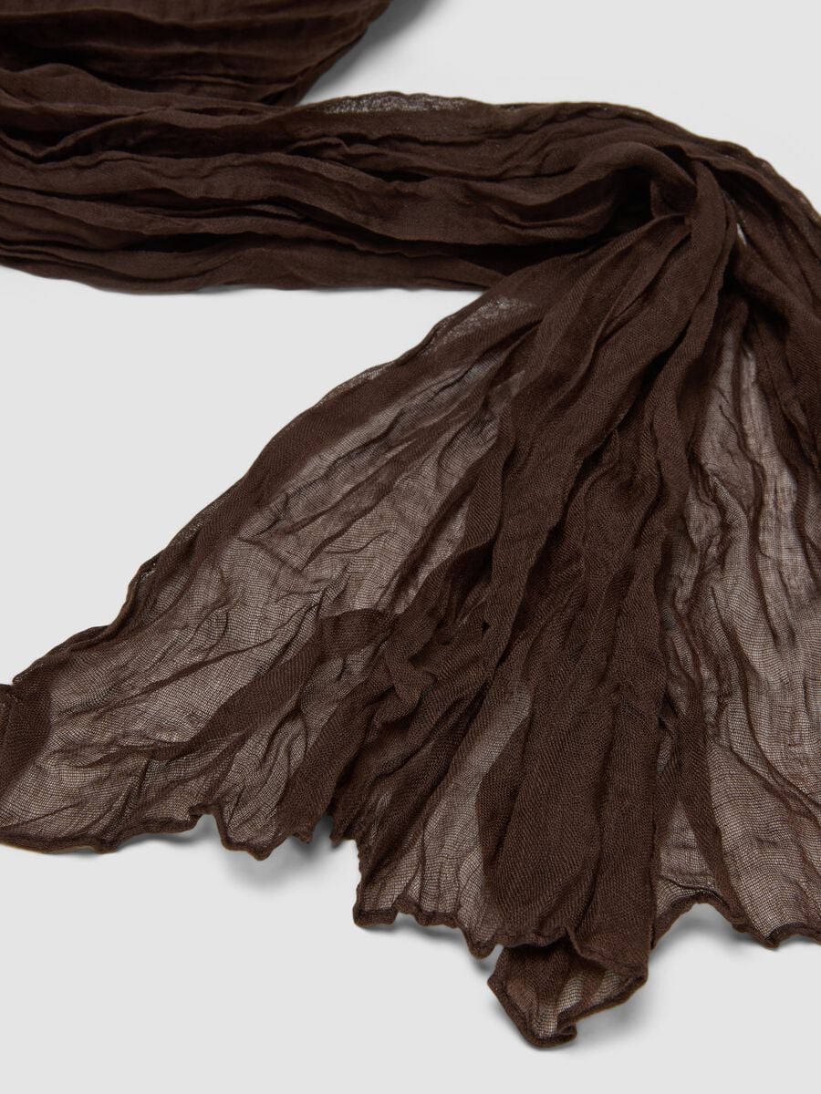Semi-sheer crinkle-effect brown scarf_1