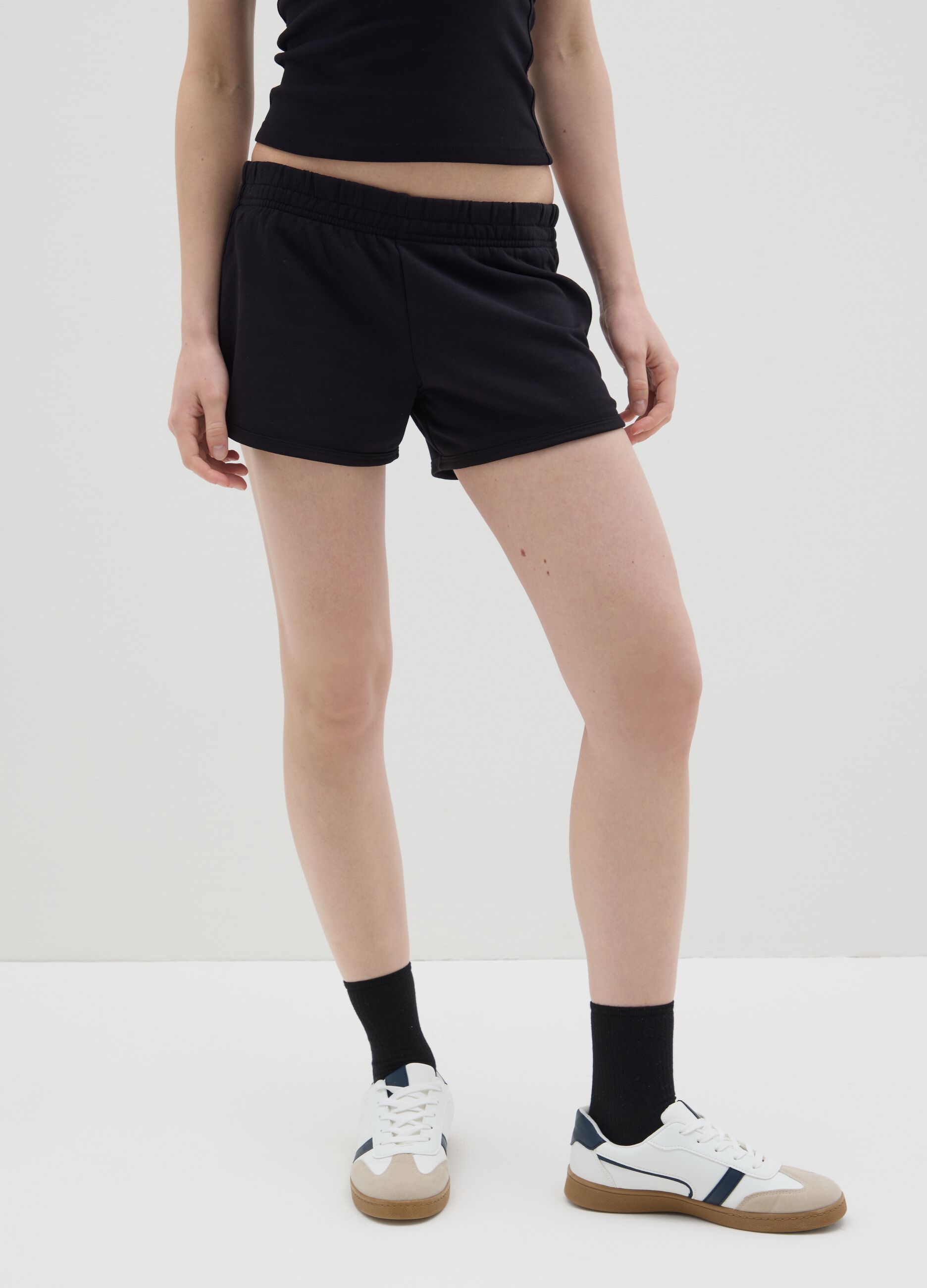 Top da donna in puro cotone nero regular fit