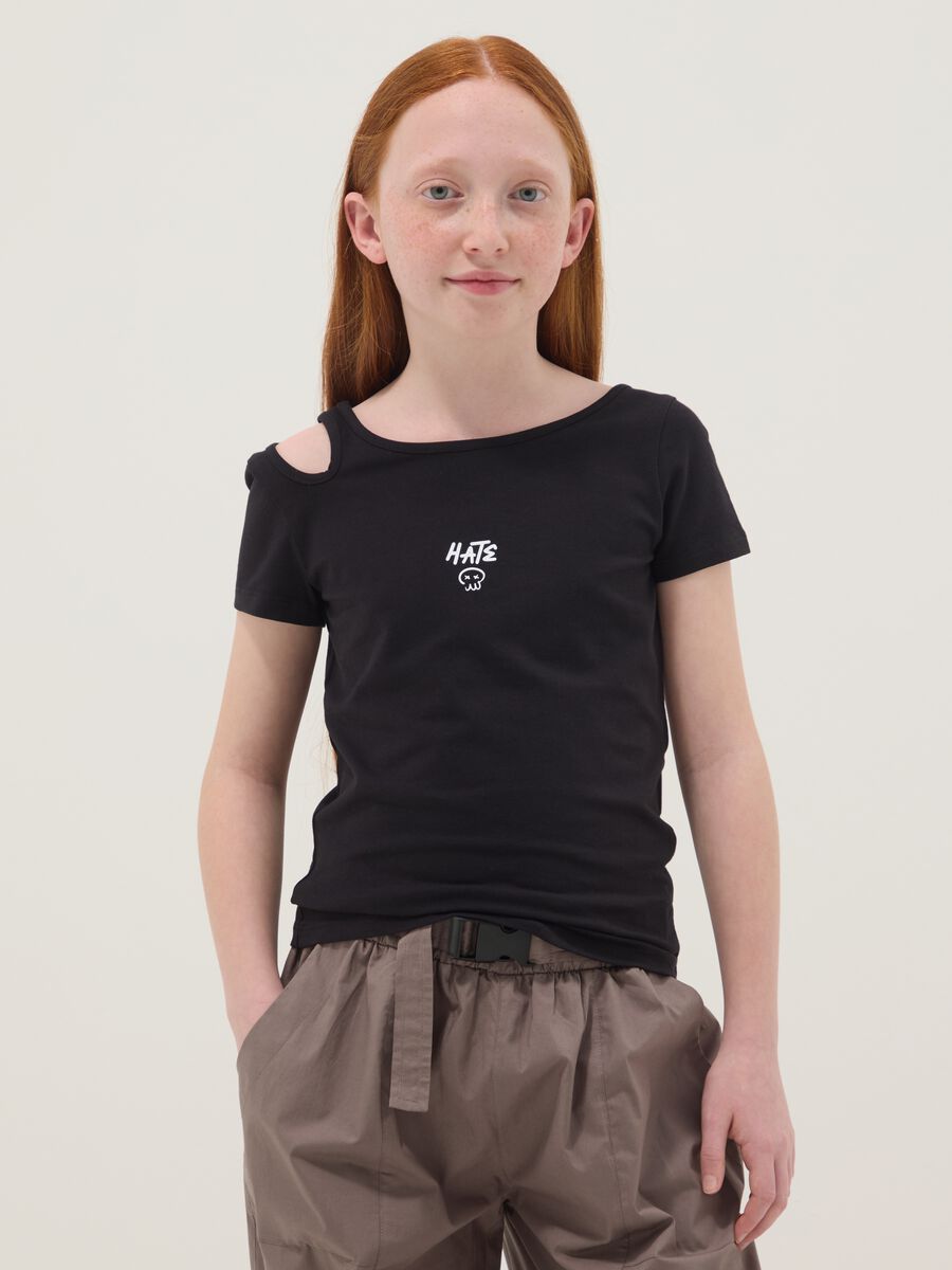 T-shirt in cotone elasticizzato nero da ragazza slim fit_0