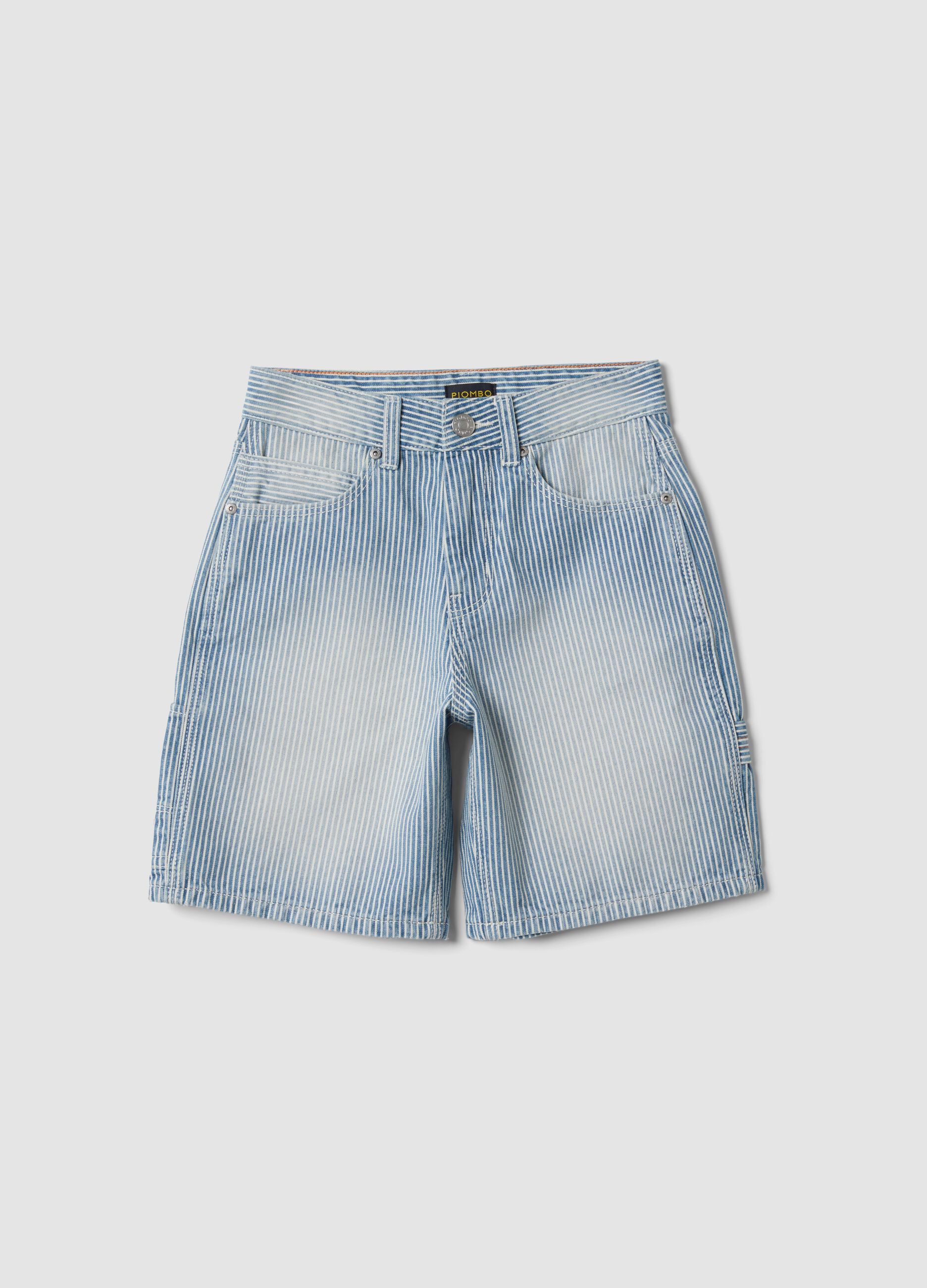 Sky-blue striped pure cotton Bermuda shorts
