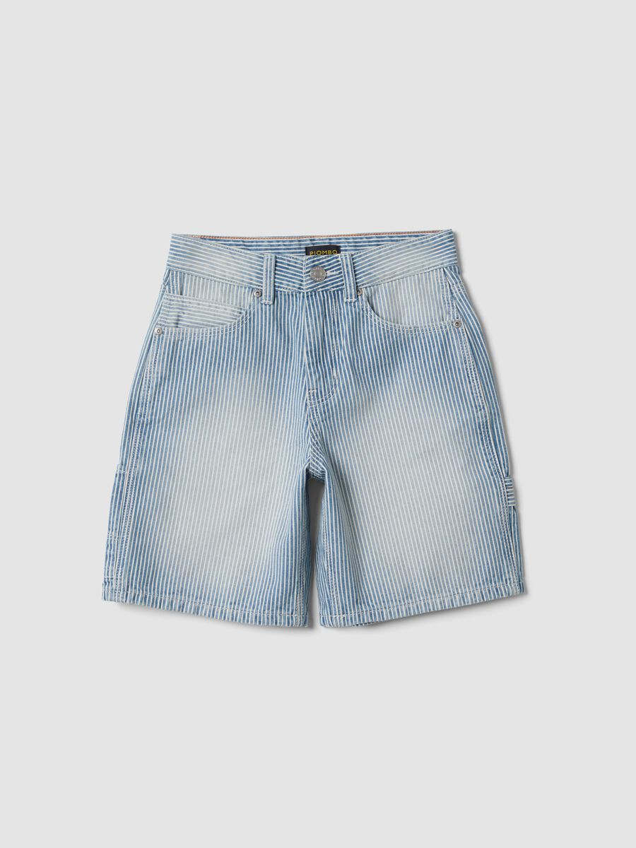 Sky-blue striped pure cotton Bermuda shorts_0